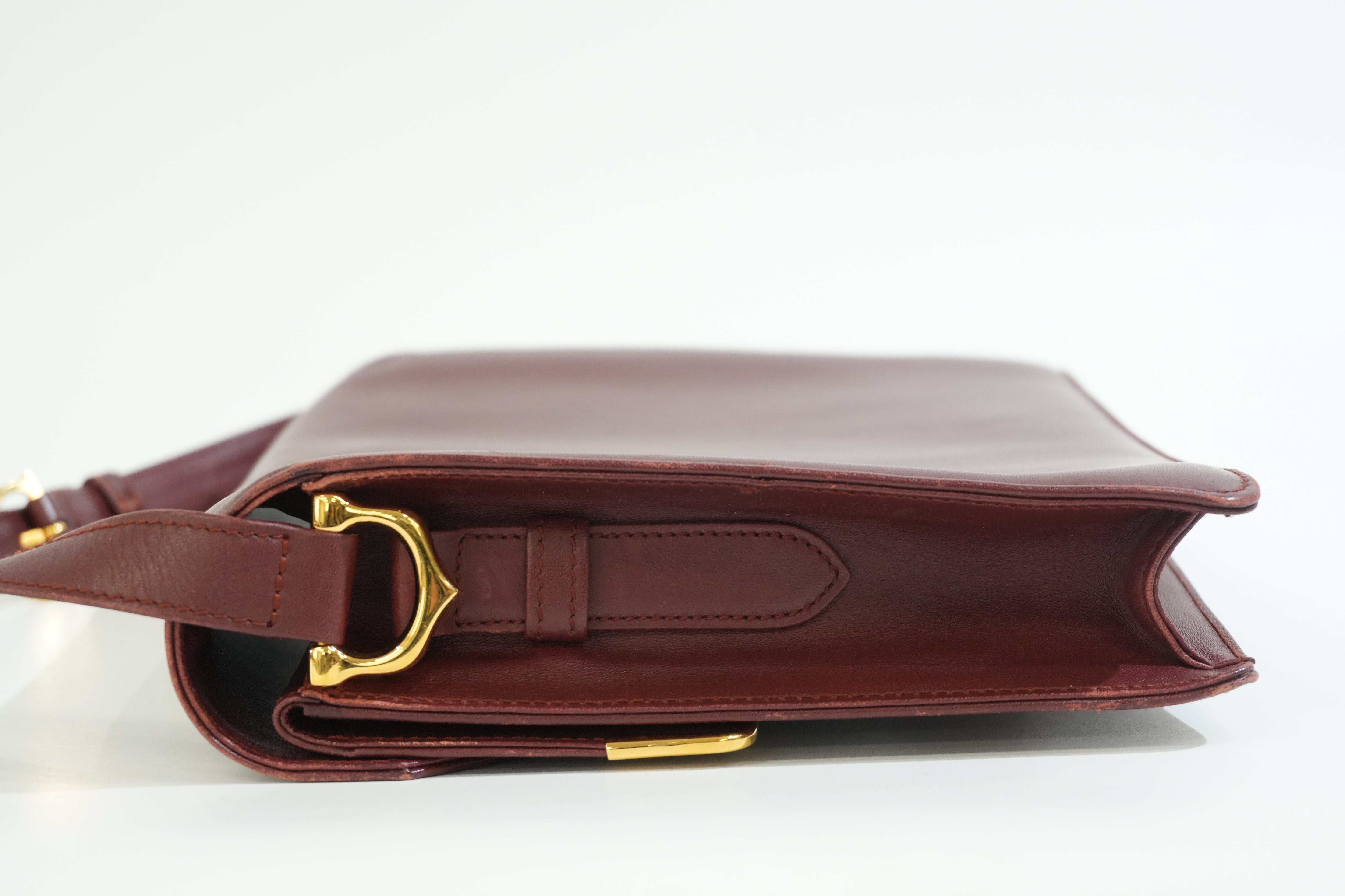 Pre-owned Cartier Double Flap Crossbody Bag Burgundy