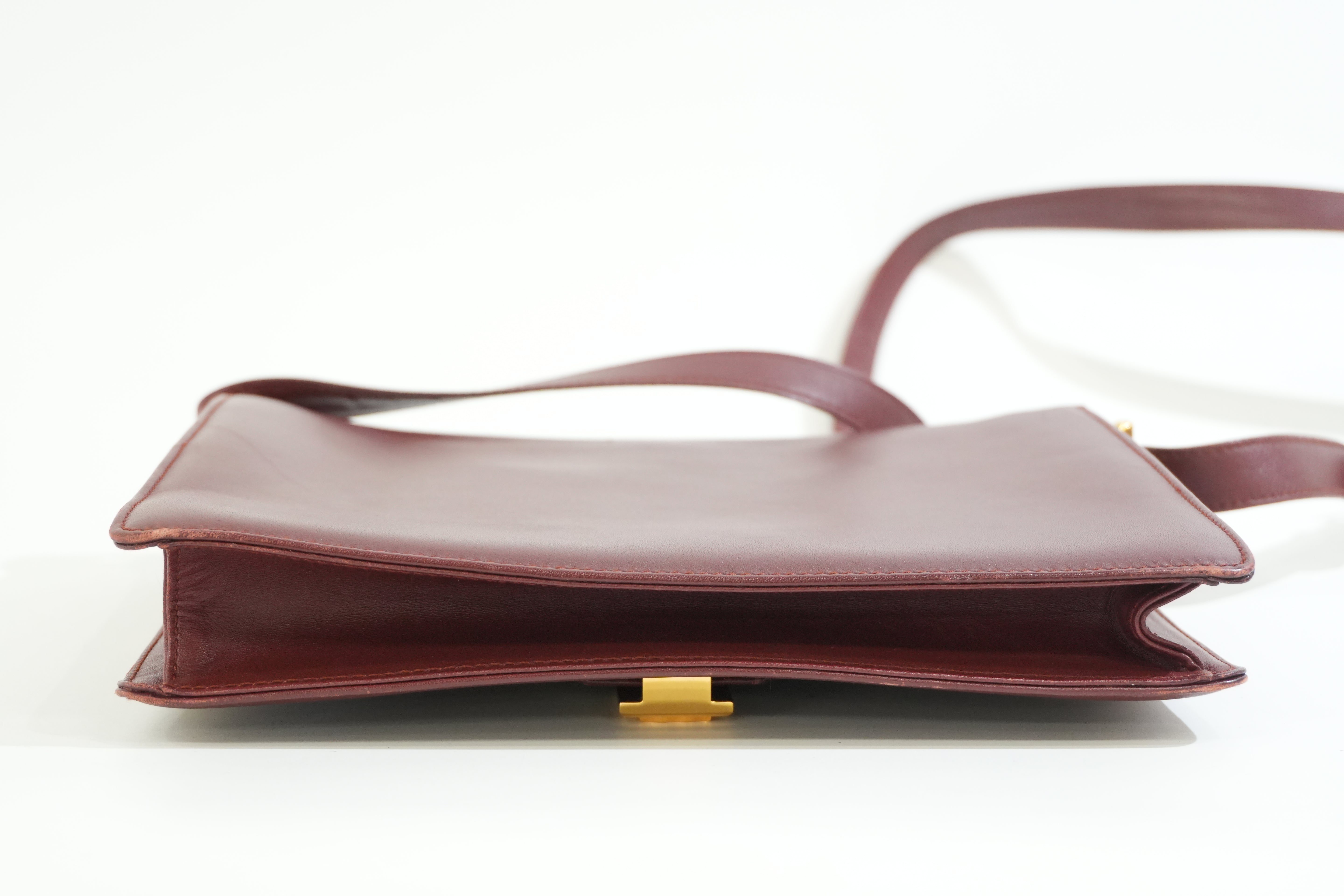 Pre-owned Cartier Double Flap Crossbody Bag Burgundy