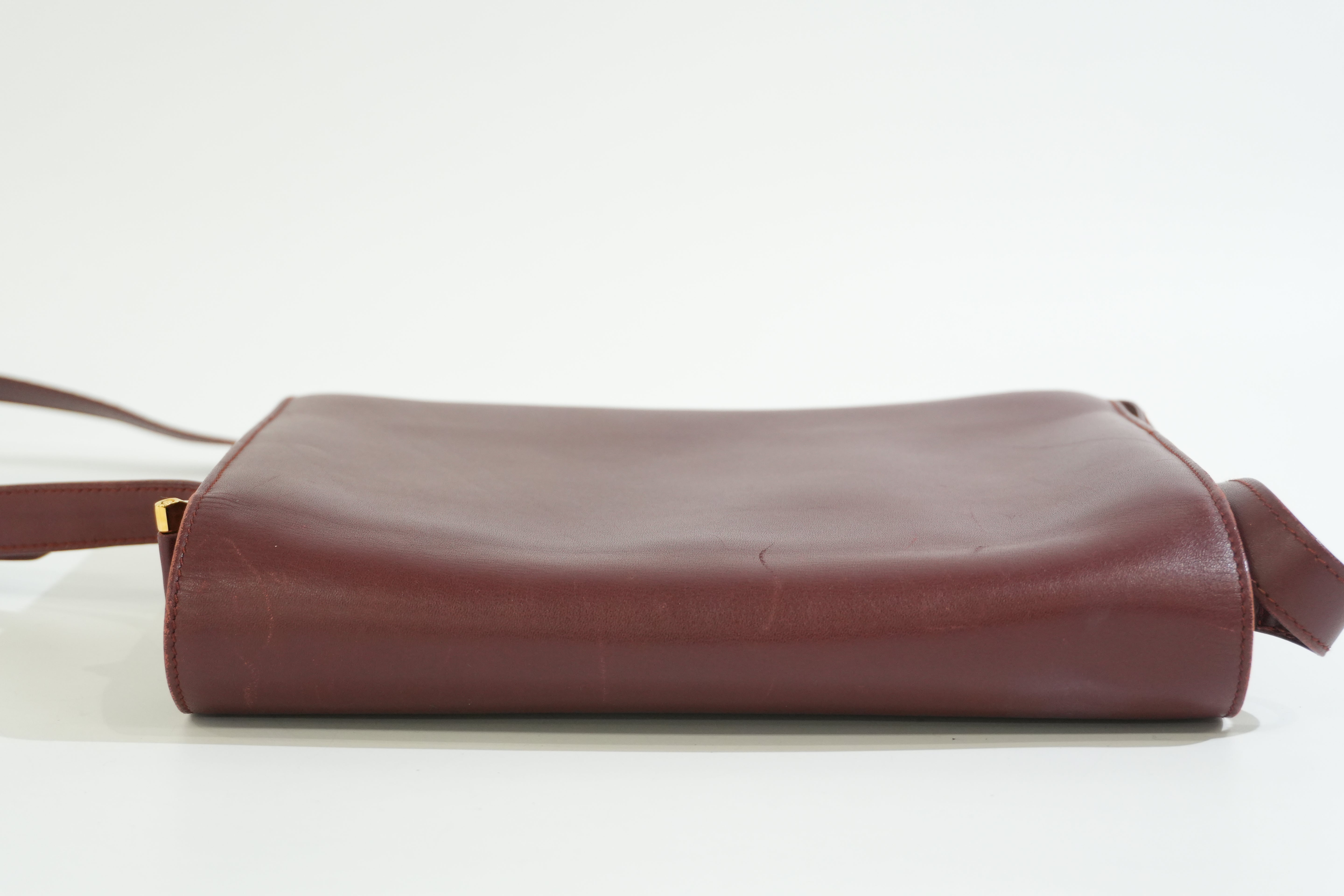 Pre-owned Cartier Double Flap Crossbody Bag Burgundy
