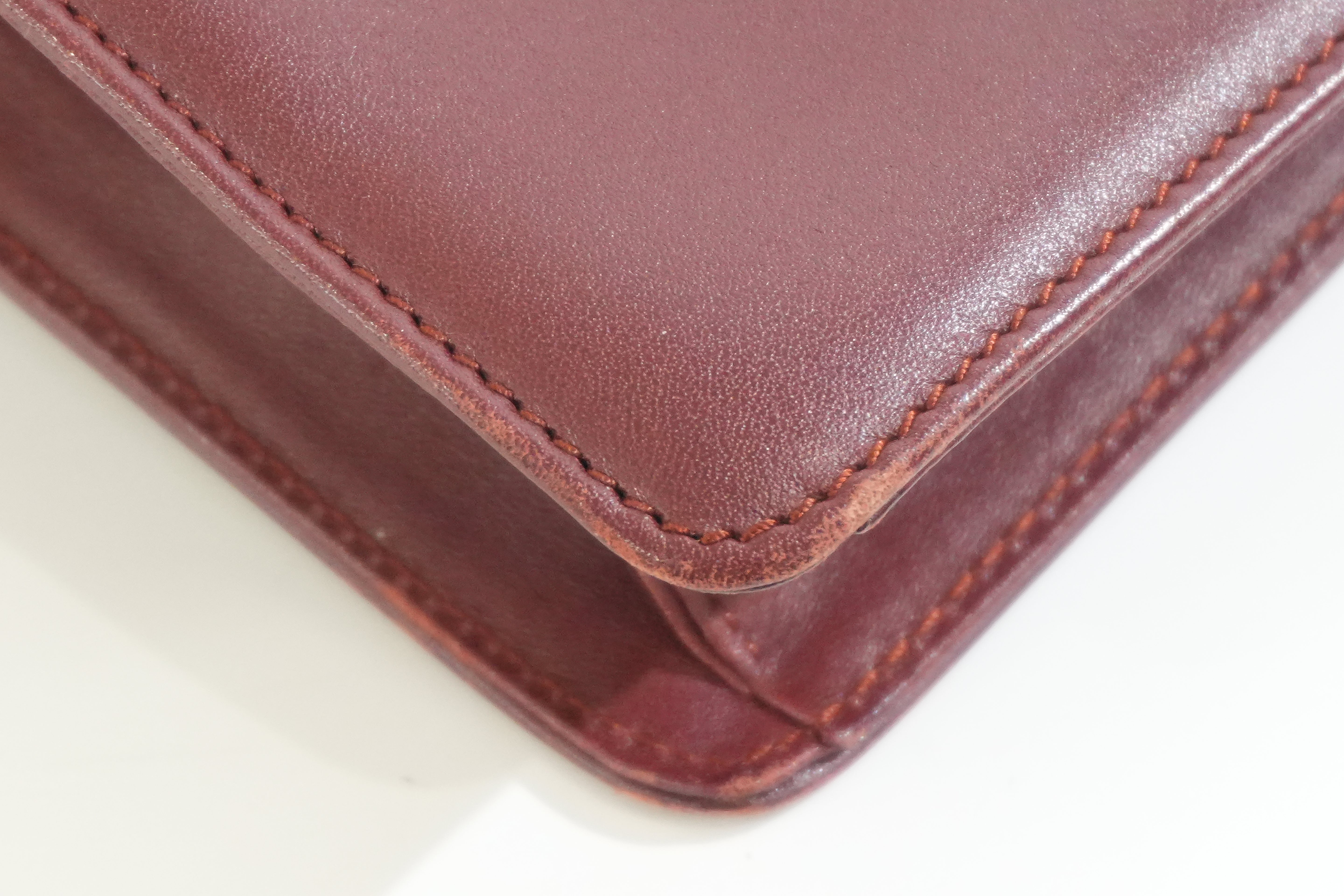 Pre-owned Cartier Double Flap Crossbody Bag Burgundy