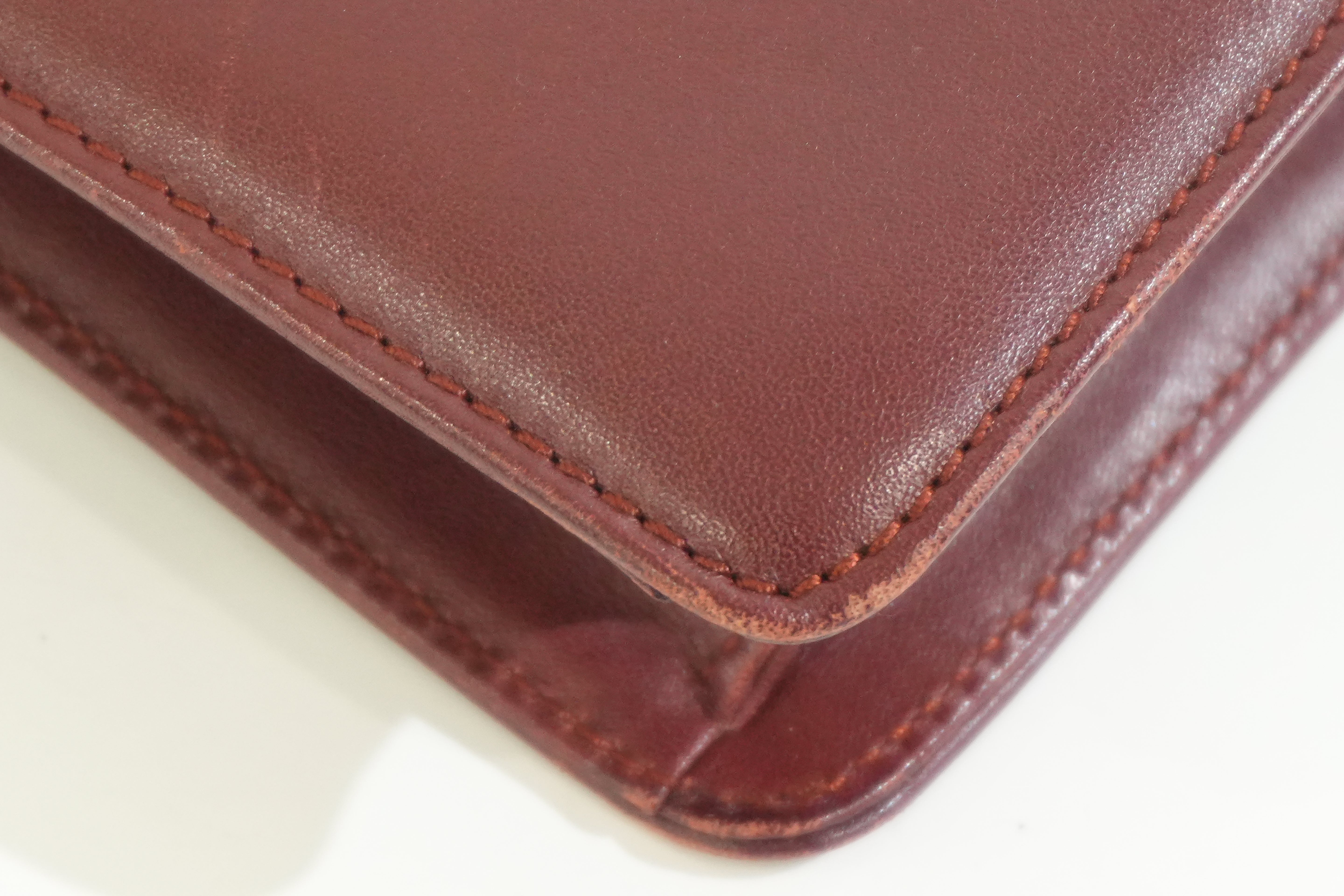 Pre-owned Cartier Double Flap Crossbody Bag Burgundy