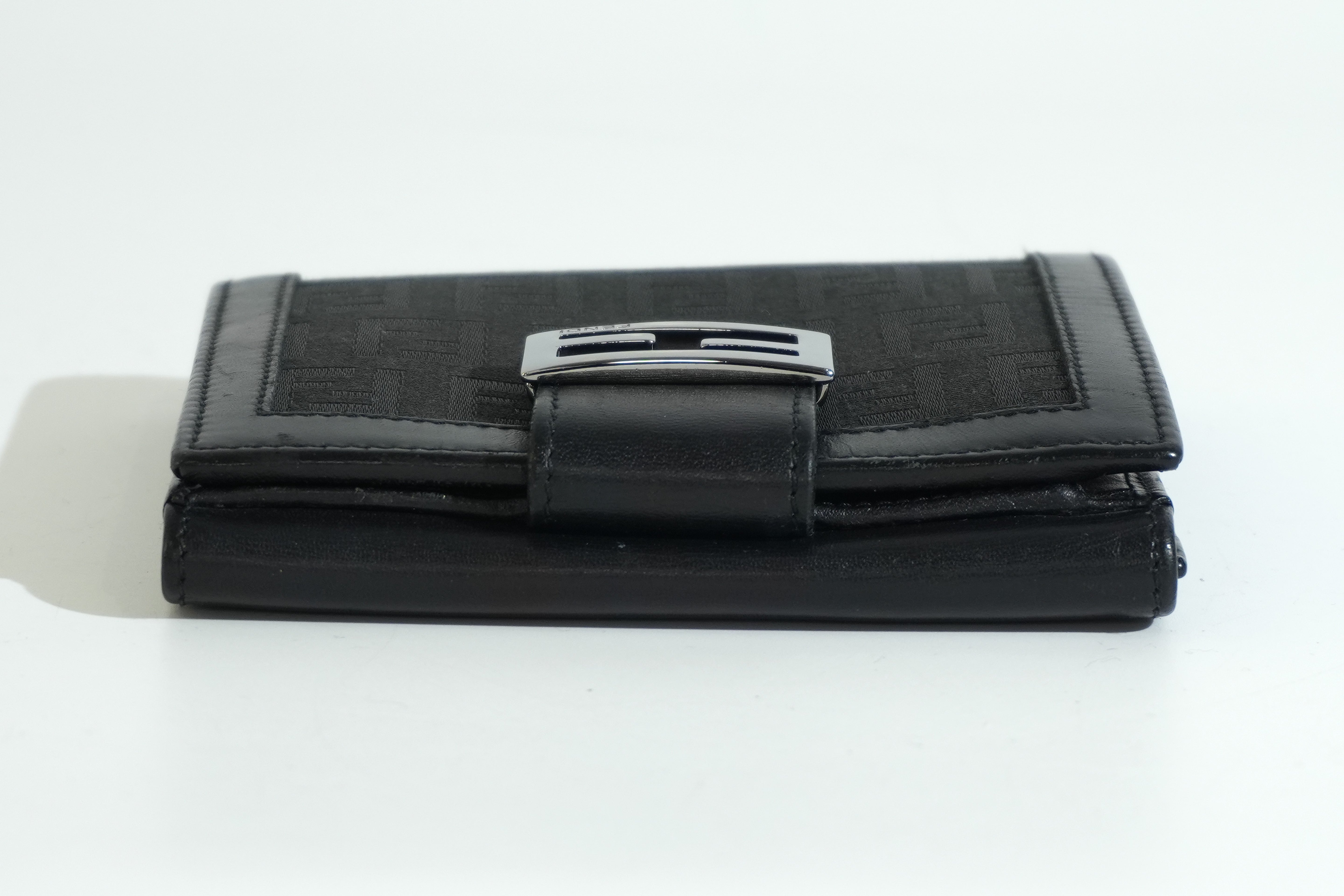 Pre-owned Fendi Zucchino Compact Wallet Black