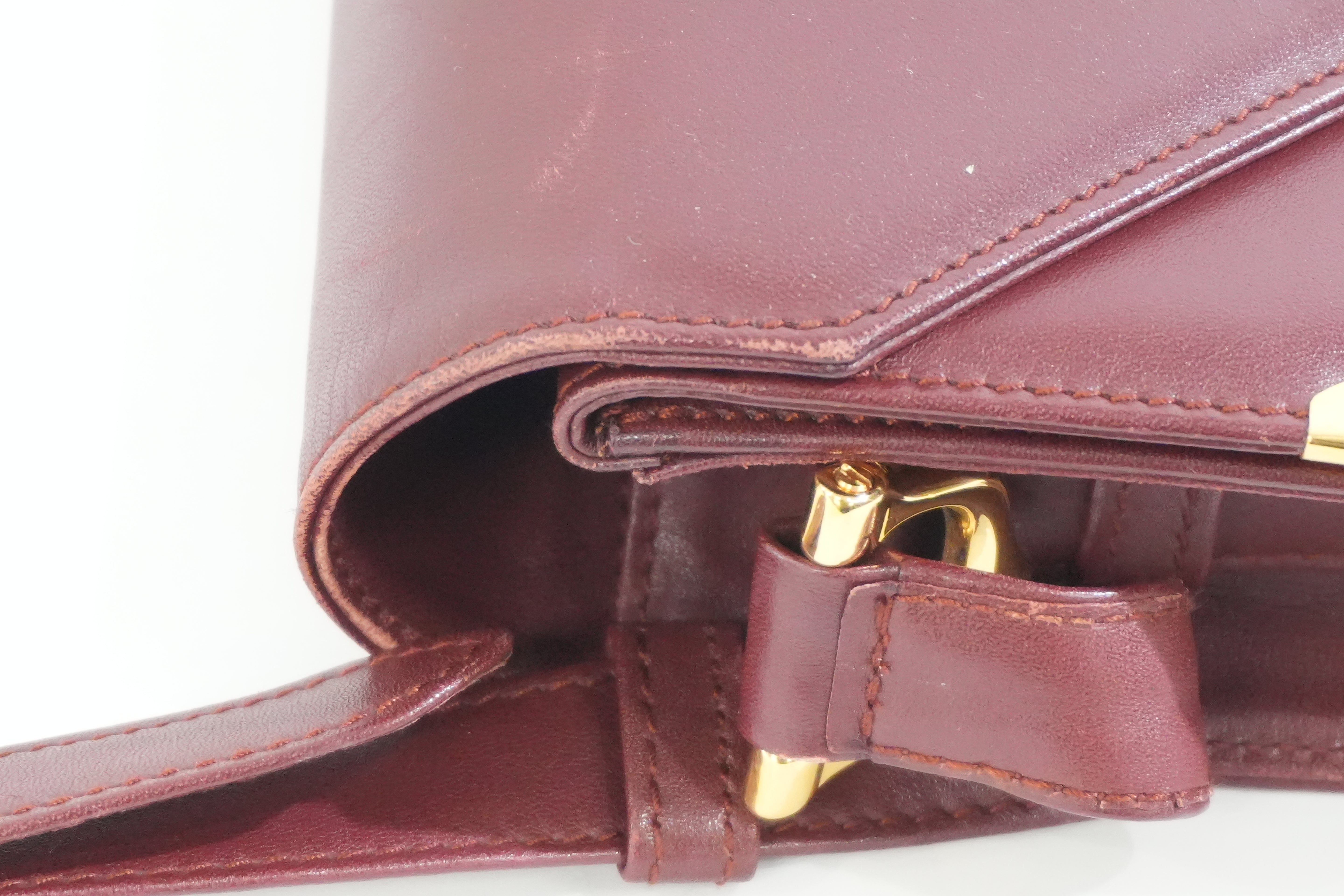 Pre-owned Cartier Double Flap Crossbody Bag Burgundy