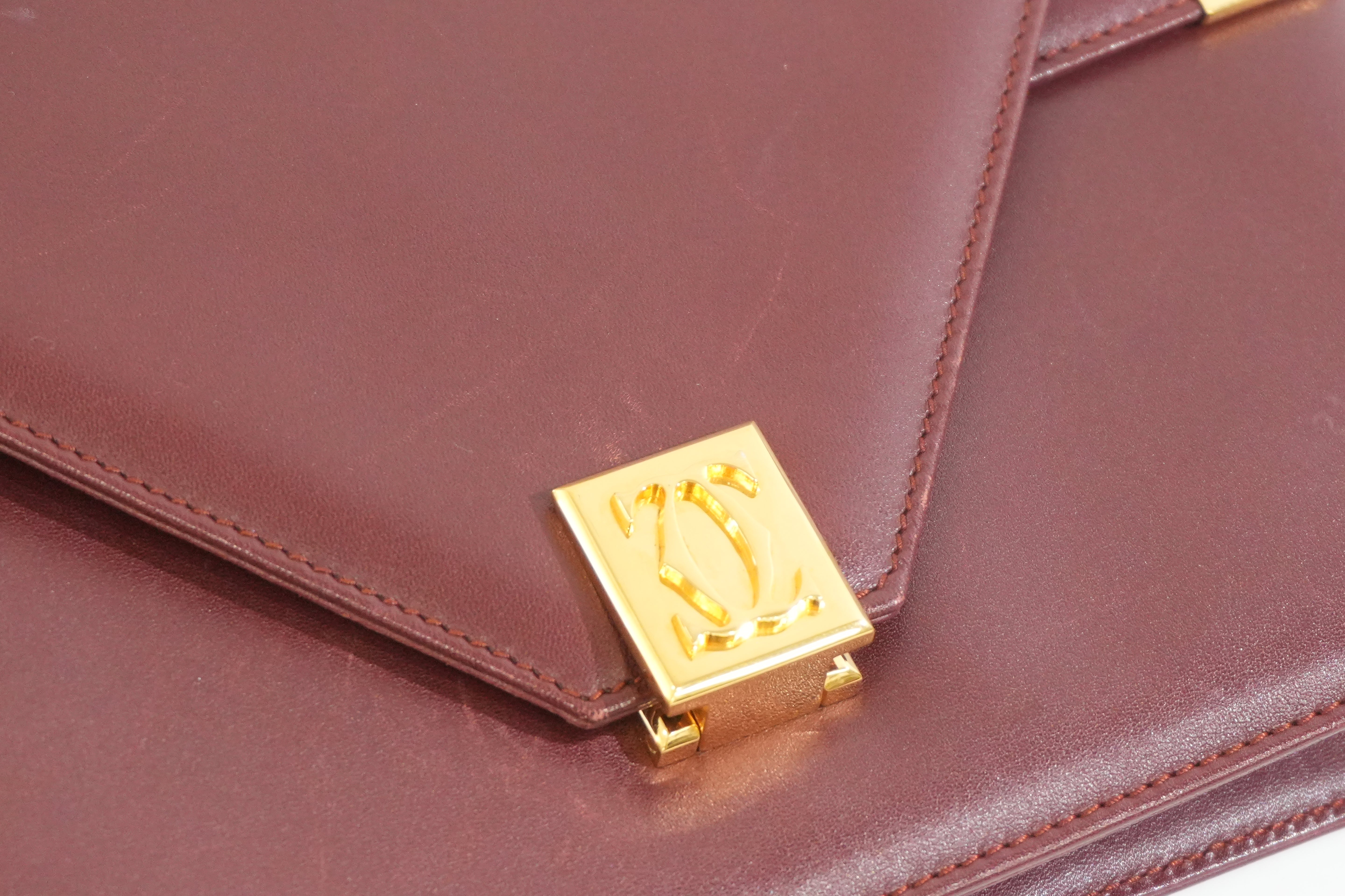 Pre-owned Cartier Double Flap Crossbody Bag Burgundy