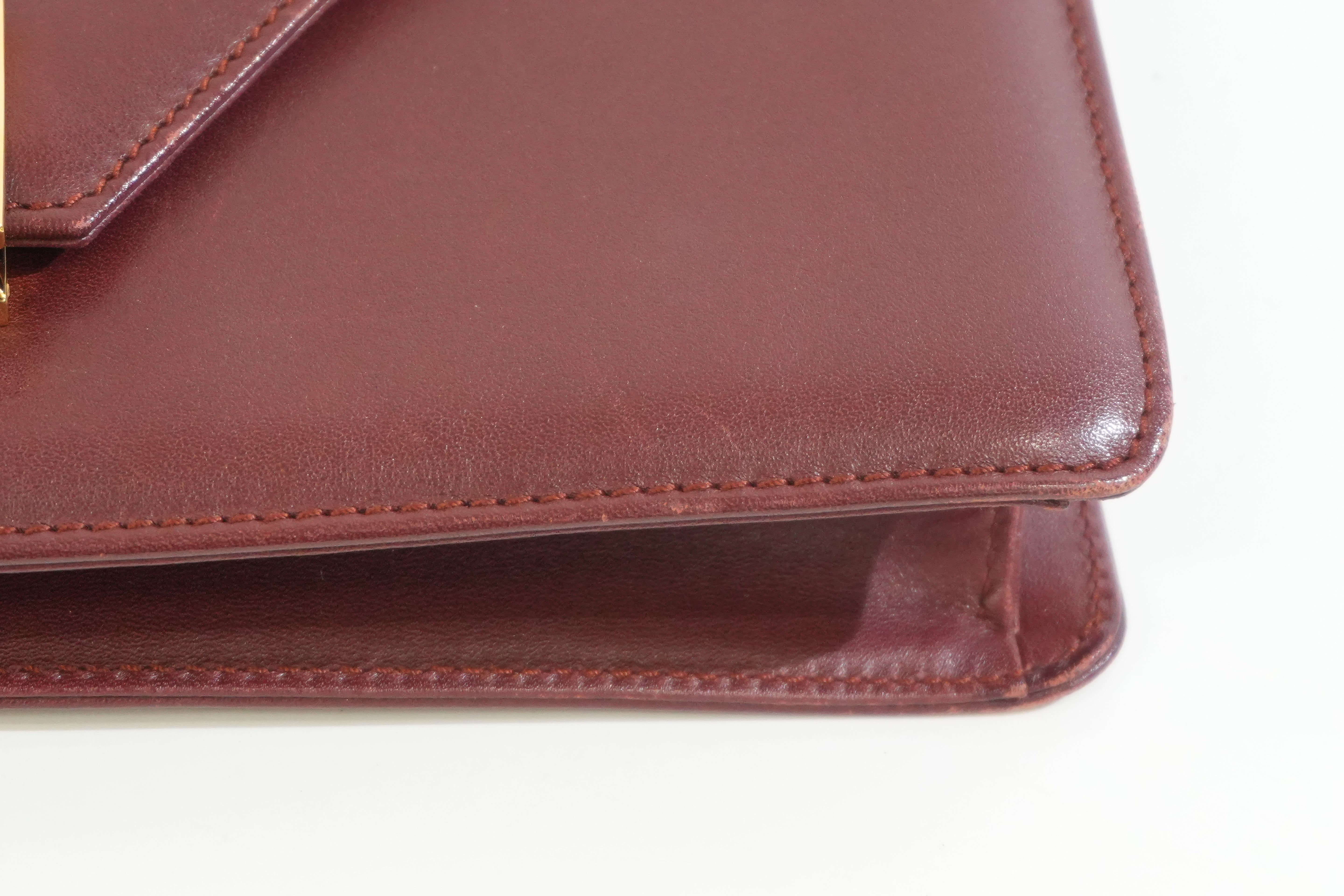 Pre-owned Cartier Double Flap Crossbody Bag Burgundy