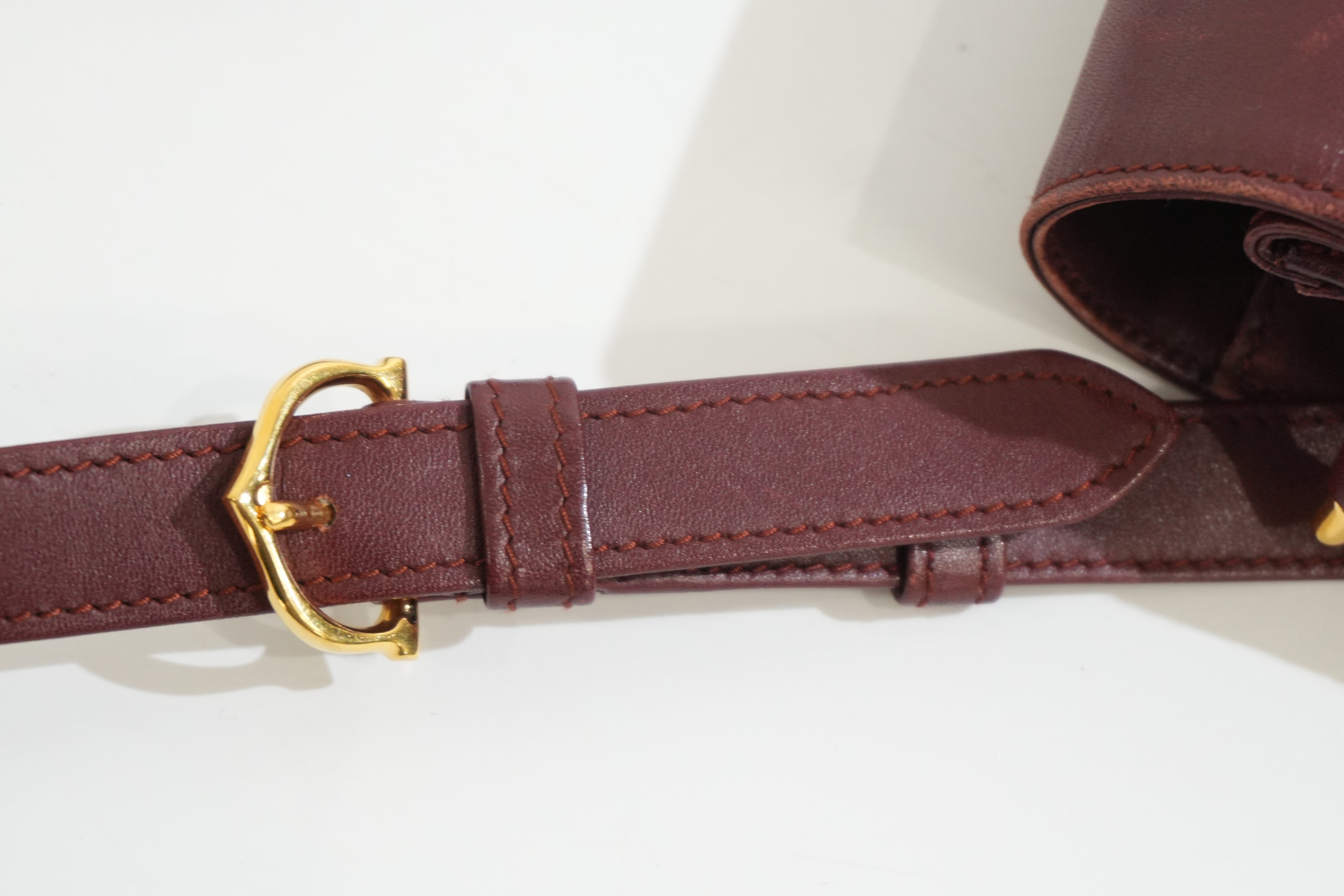 Pre-owned Cartier Double Flap Crossbody Bag Burgundy