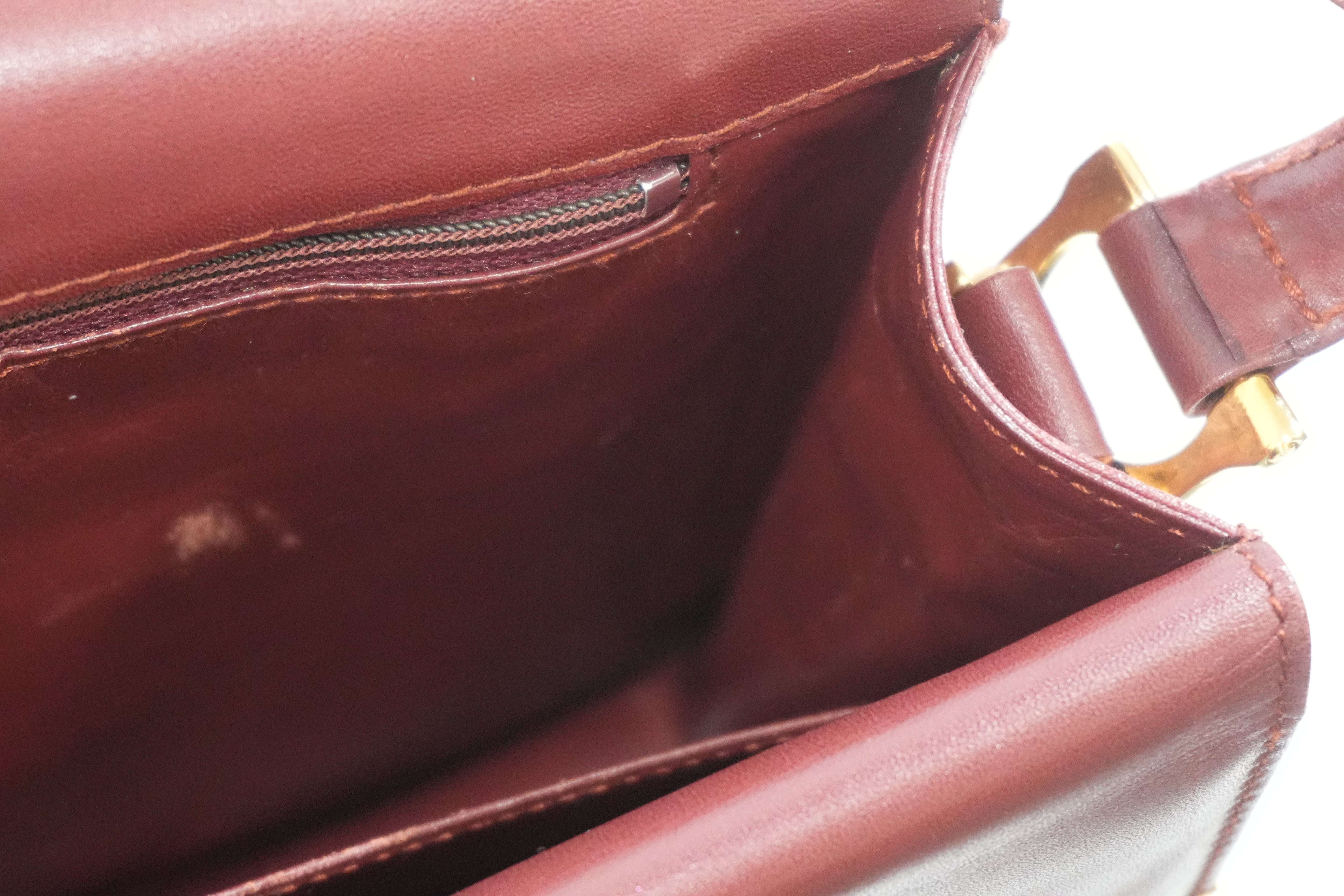 Pre-owned Cartier Double Flap Crossbody Bag Burgundy
