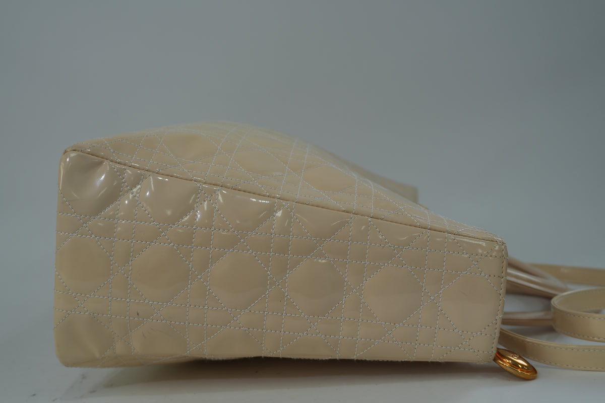 Pre-Owned Dior Patent Lady Dior Large Two Way Shoulder Bag