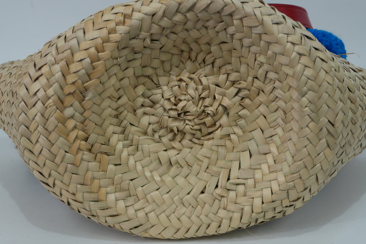 Pre-Owned Louboutin Raffia Loubishore PomPom Straw Tote Bag