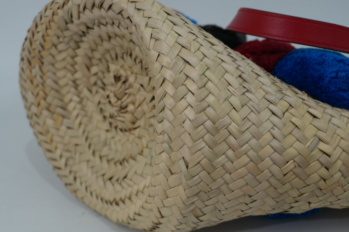 Pre-Owned Louboutin Raffia Loubishore PomPom Straw Tote Bag