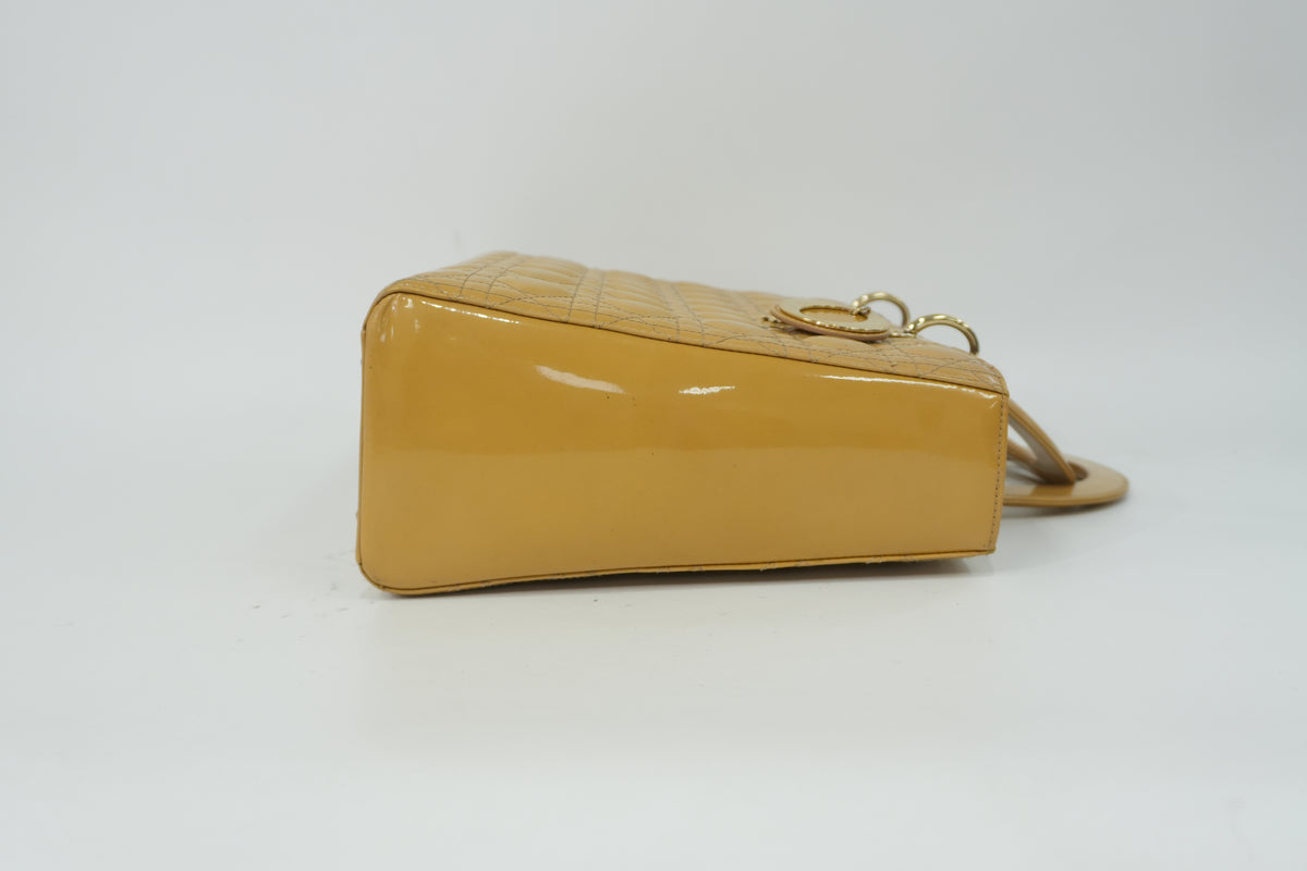 Pre-Owned Christian Dior Patent Leather Large Lady Dior Handbag Beige