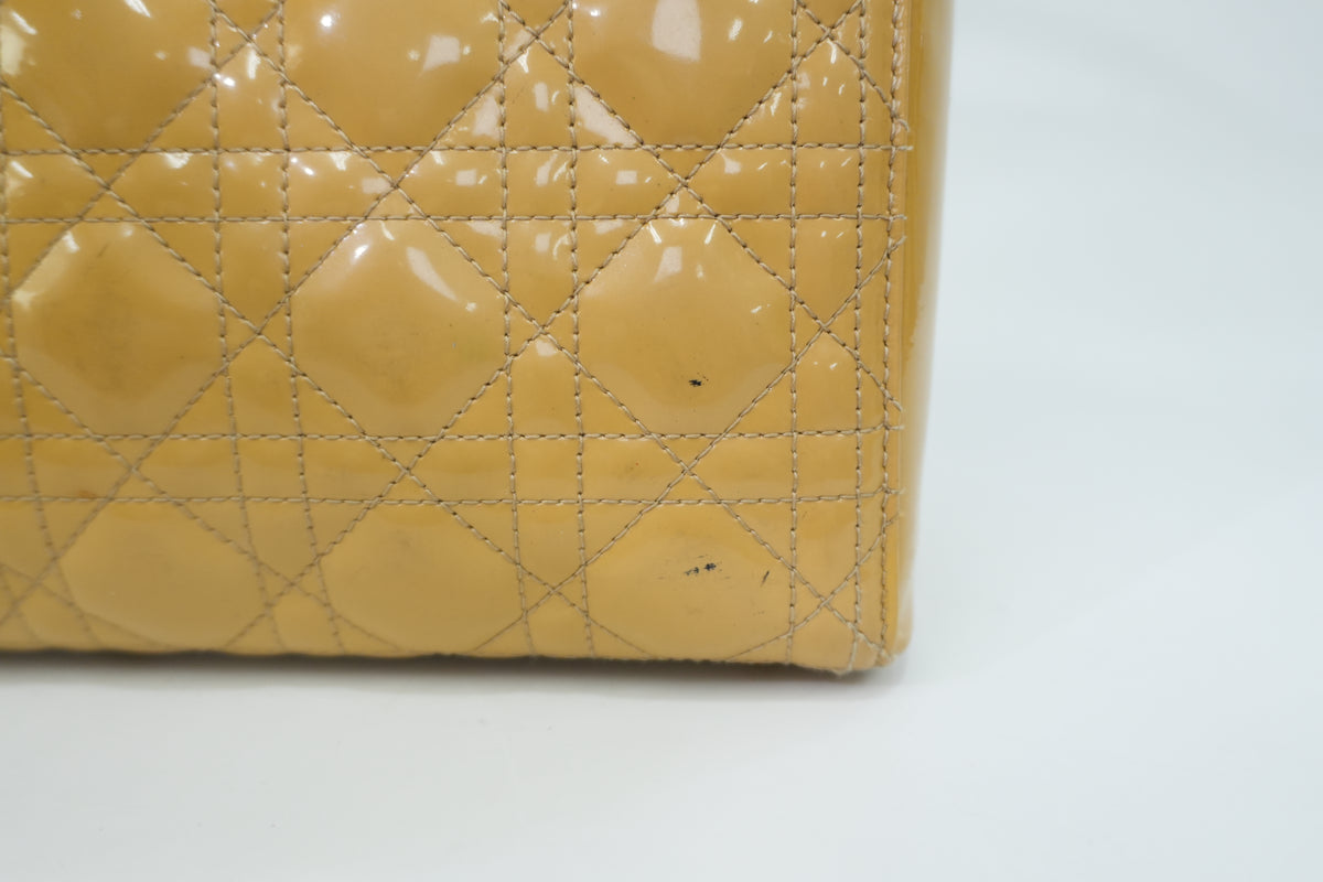 Pre-Owned Christian Dior Patent Leather Large Lady Dior Handbag Beige