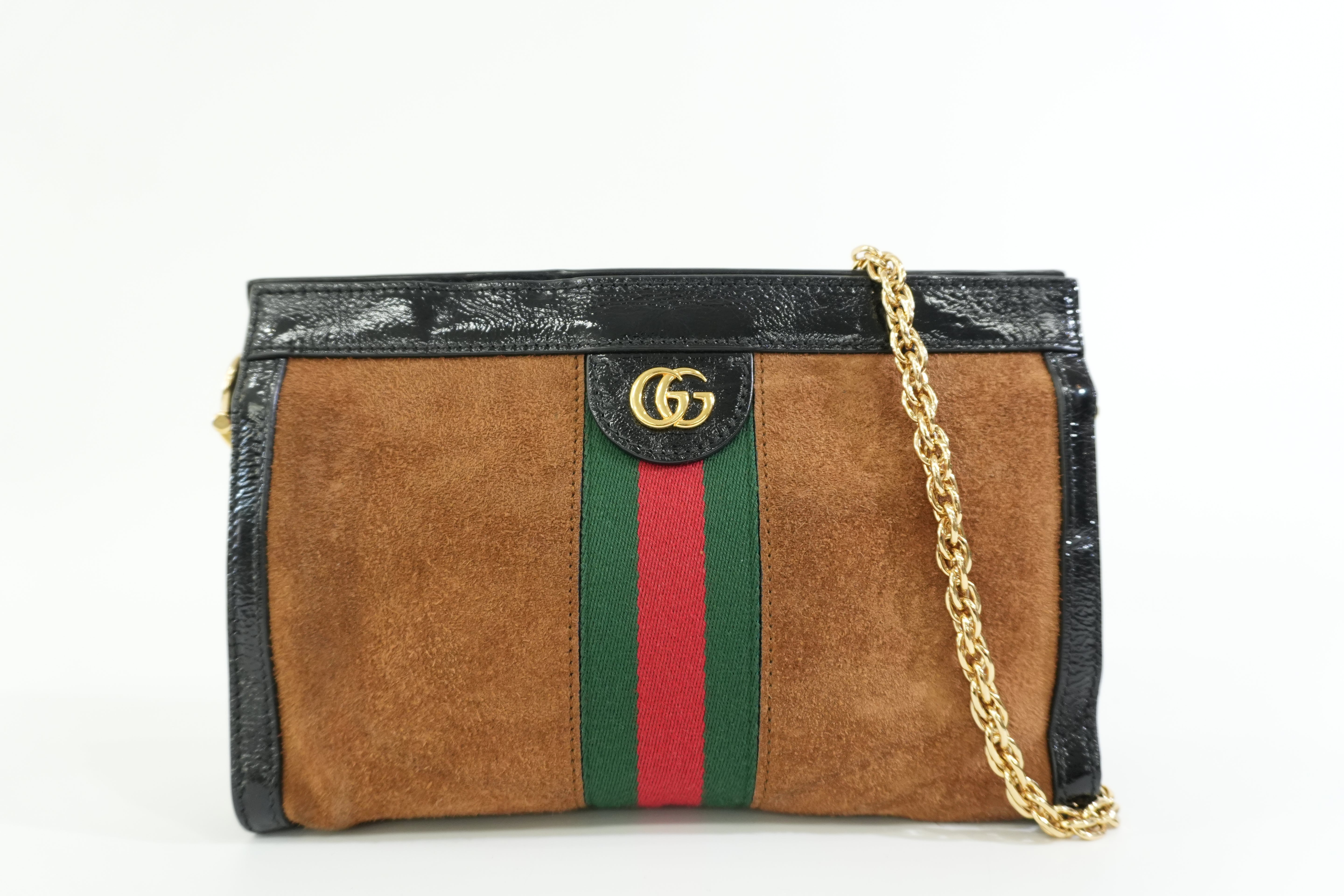 Pre-owned Gucci Suede Leather Chain Shoulder Bag Brown