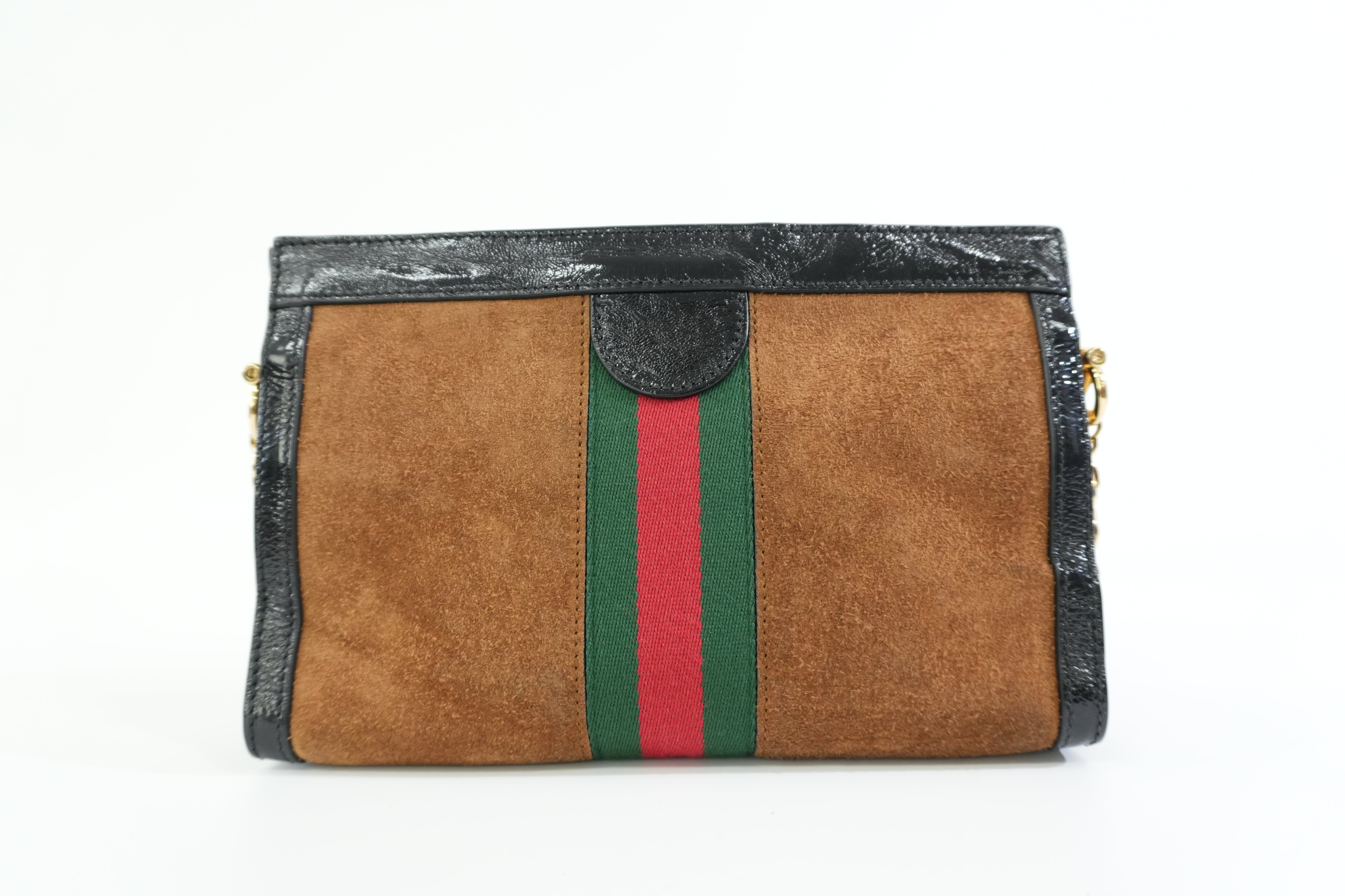 Pre-owned Gucci Suede Leather Chain Shoulder Bag Brown