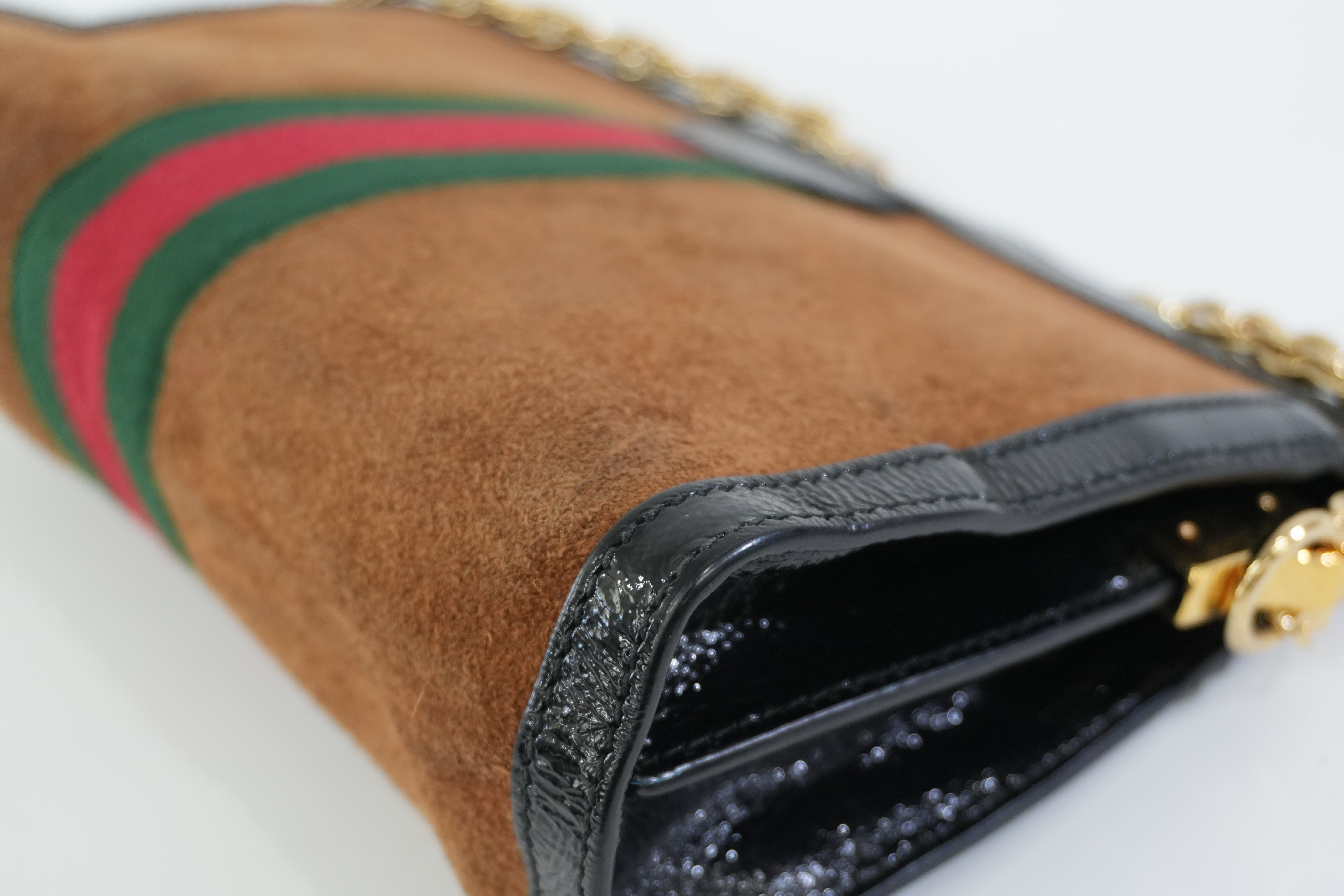 Pre-owned Gucci Suede Leather Chain Shoulder Bag Brown