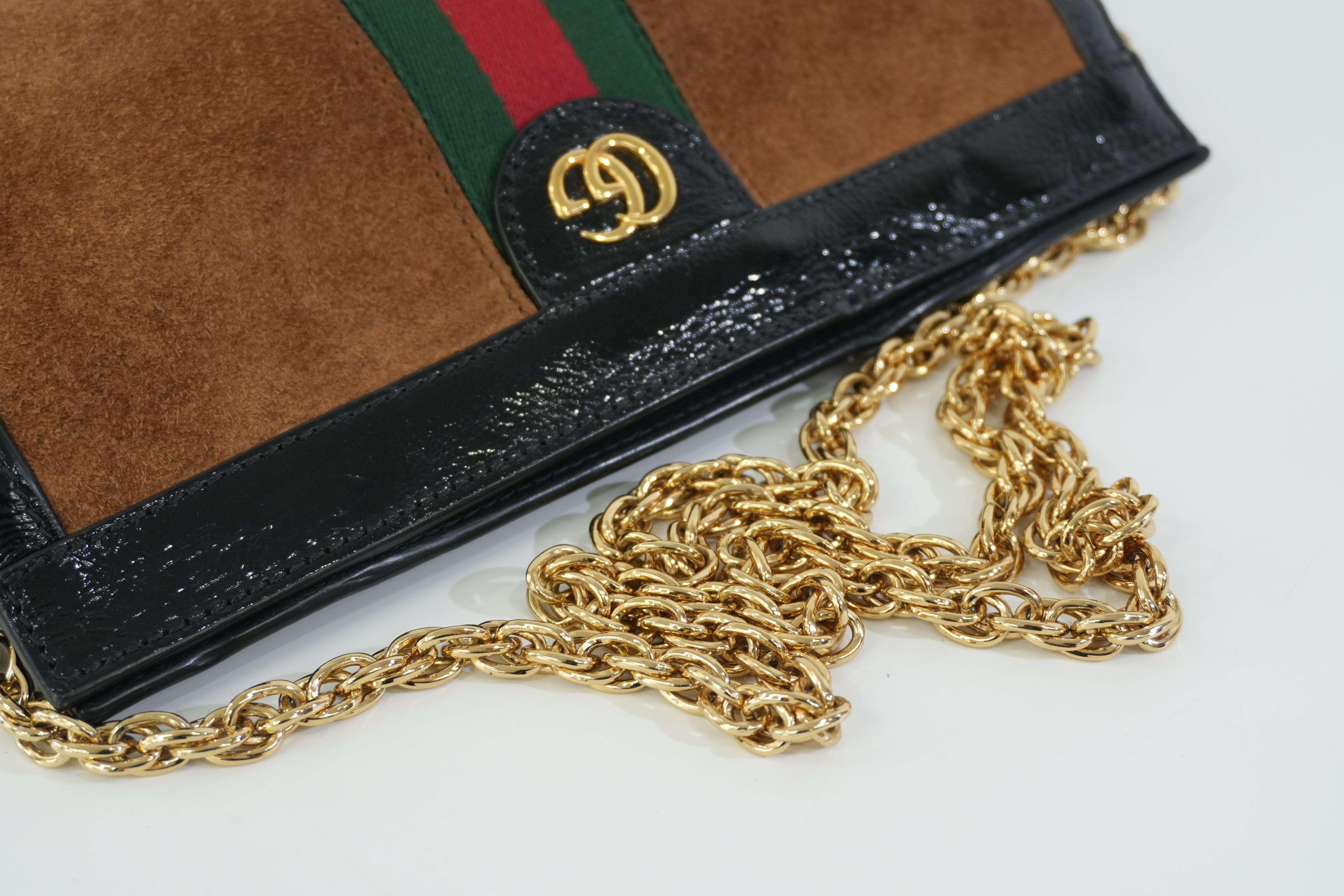 Pre-owned Gucci Suede Leather Chain Shoulder Bag Brown