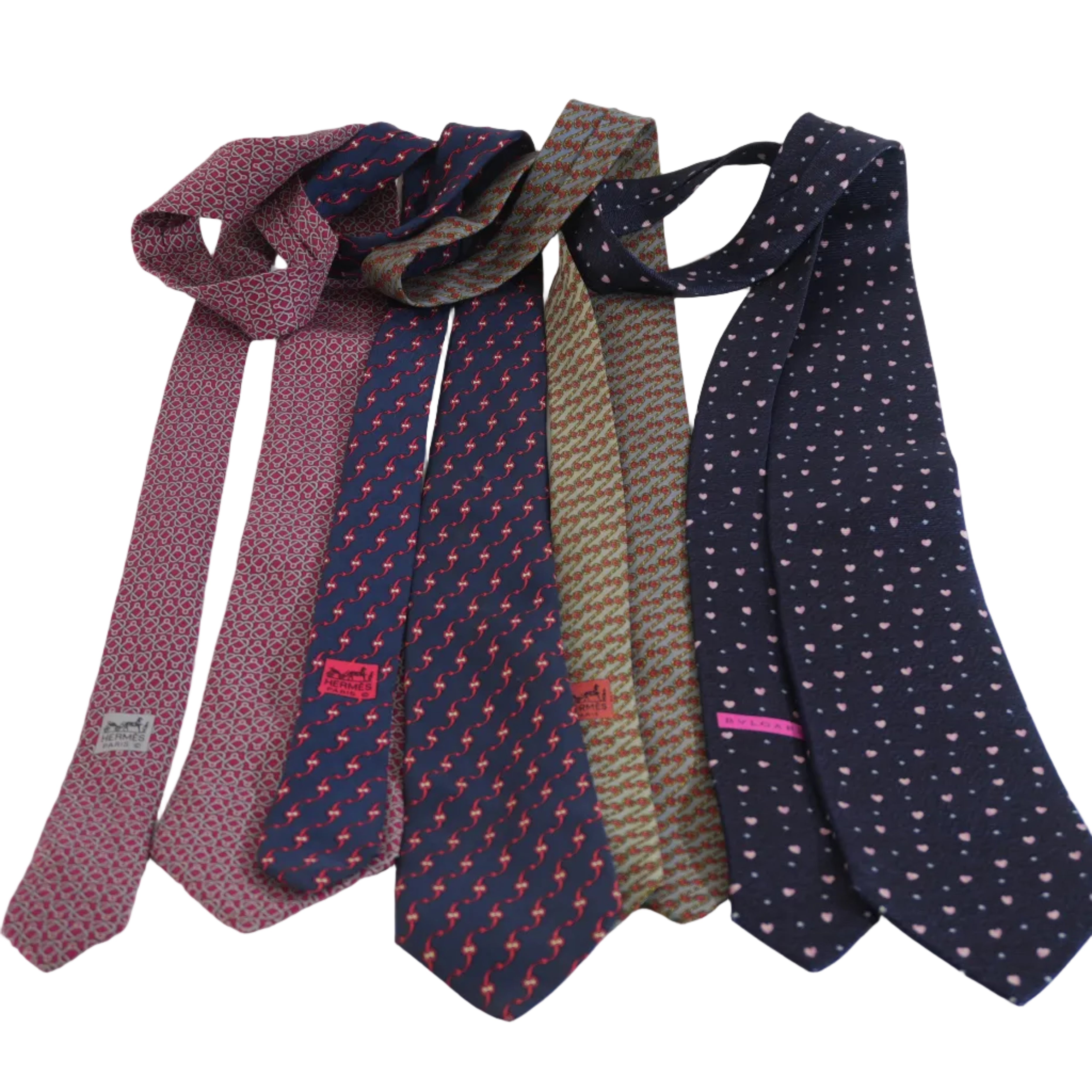 Pre-owned Necktie Bundle of 4 (3 Hermes and 1 Bulgari)