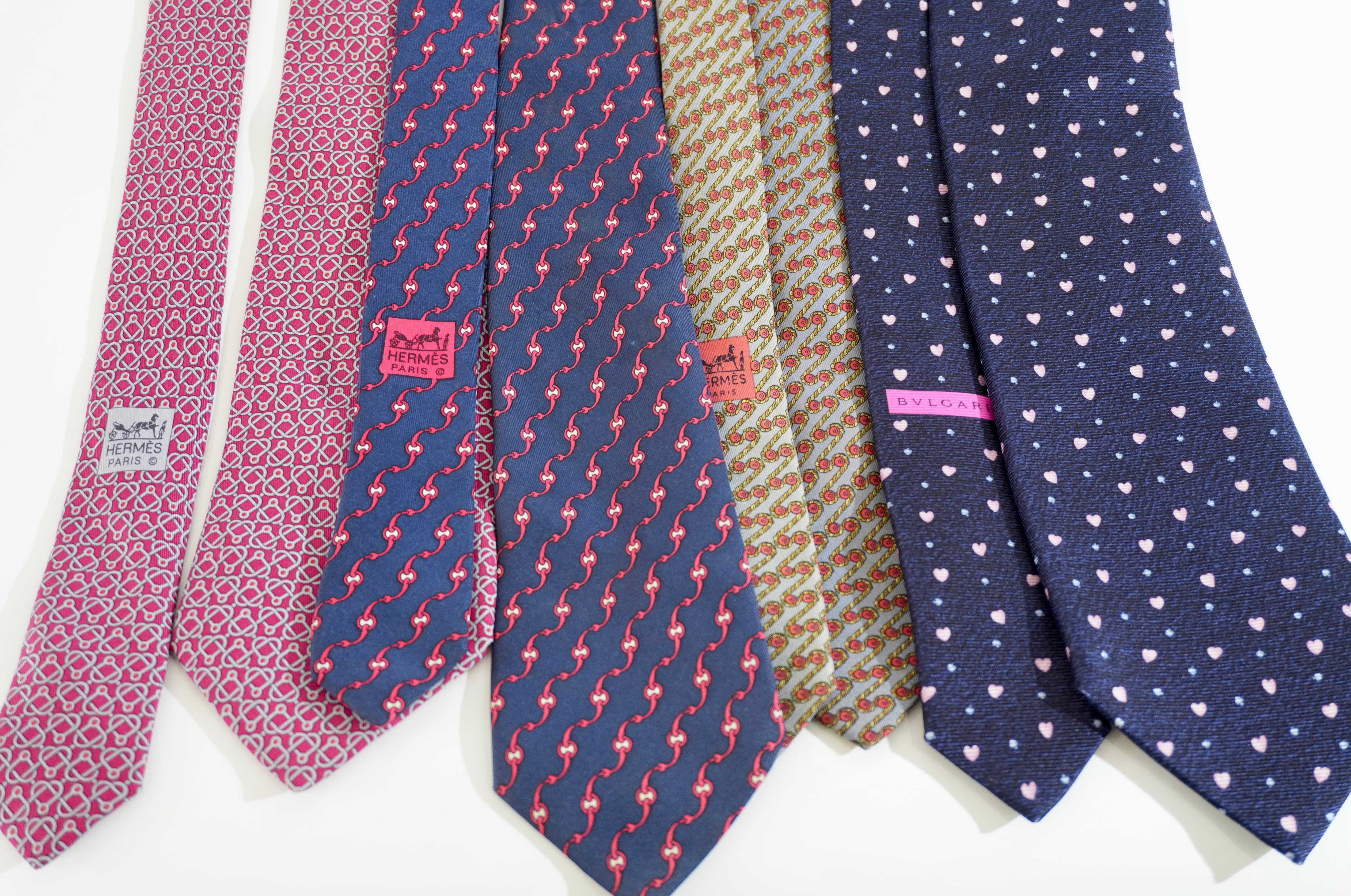 Pre-owned Necktie Bundle of 4 (3 Hermes and 1 Bulgari)