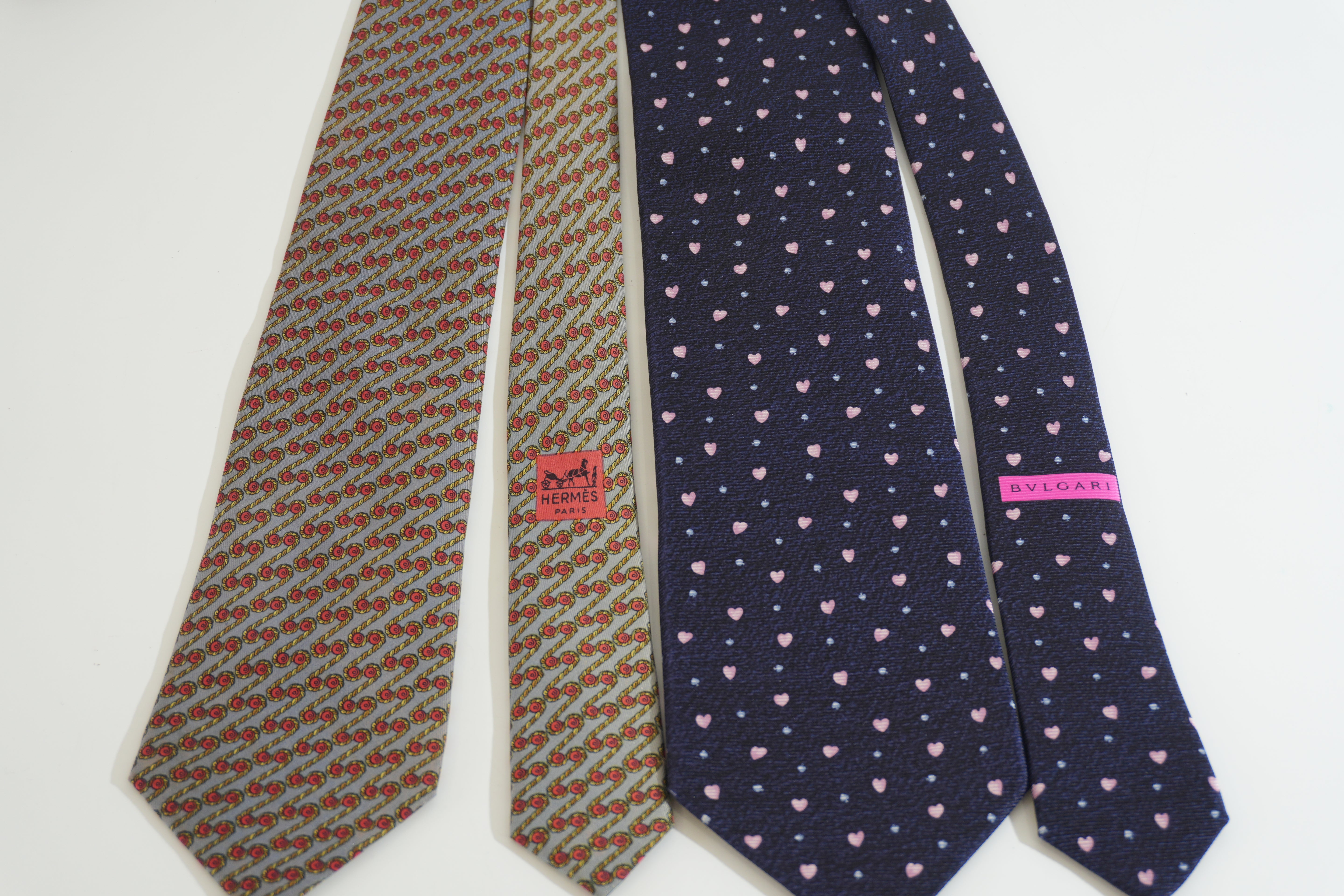 Pre-owned Necktie Bundle of 4 (3 Hermes and 1 Bulgari)