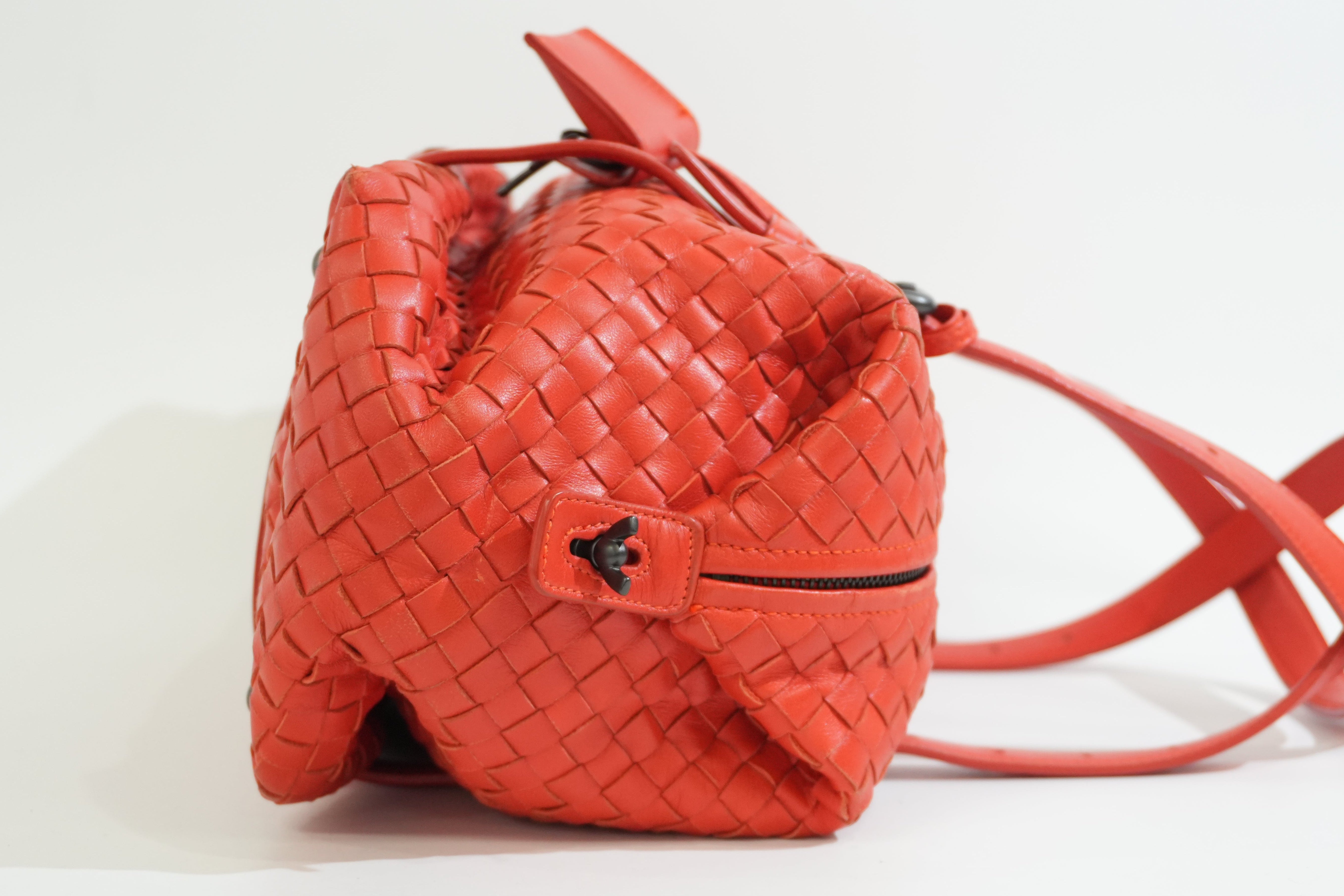 Per-owned Bottega Intreciatto Shoulder Bag Orange