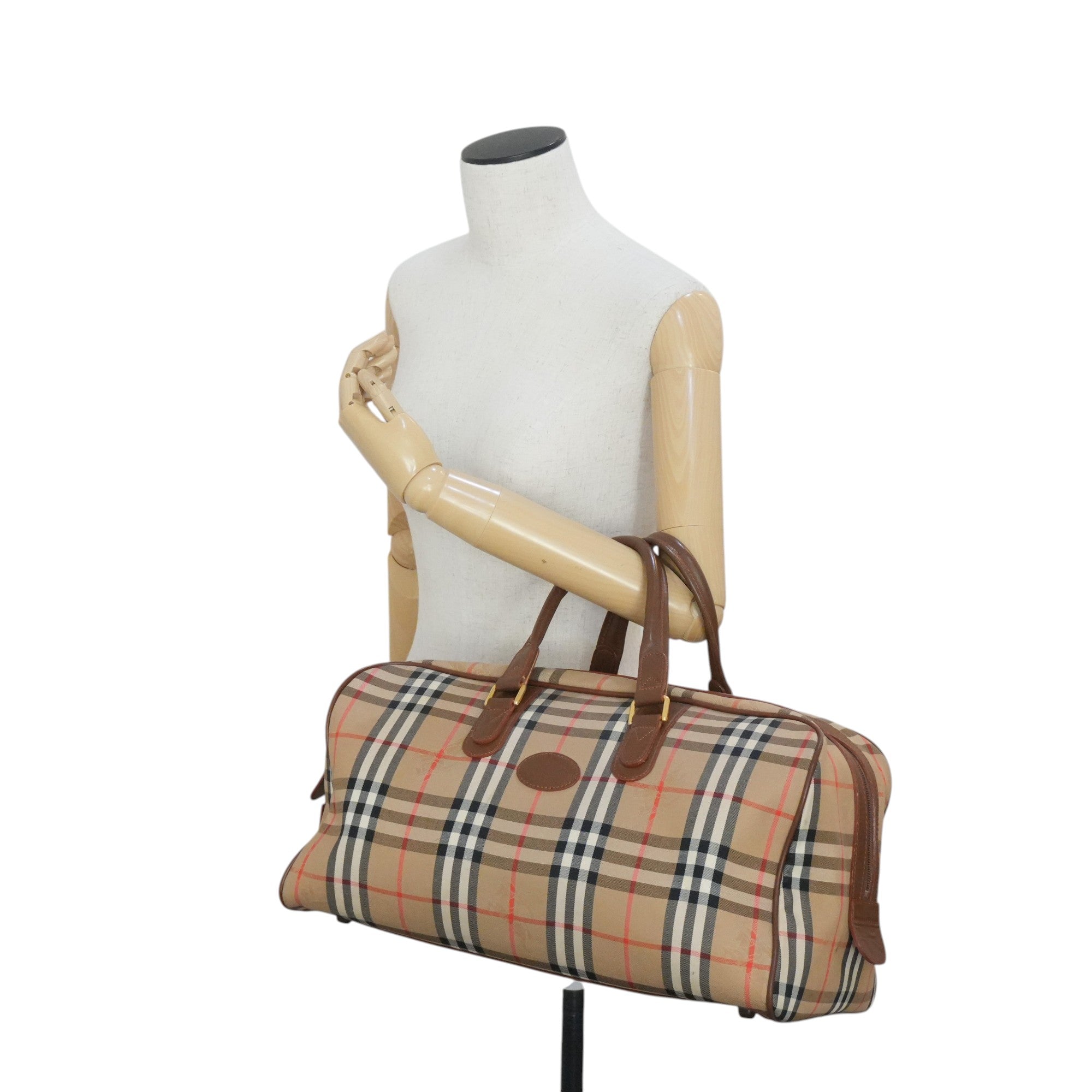 Pre-owned Burberry Haymarket Boston Bag Size 40