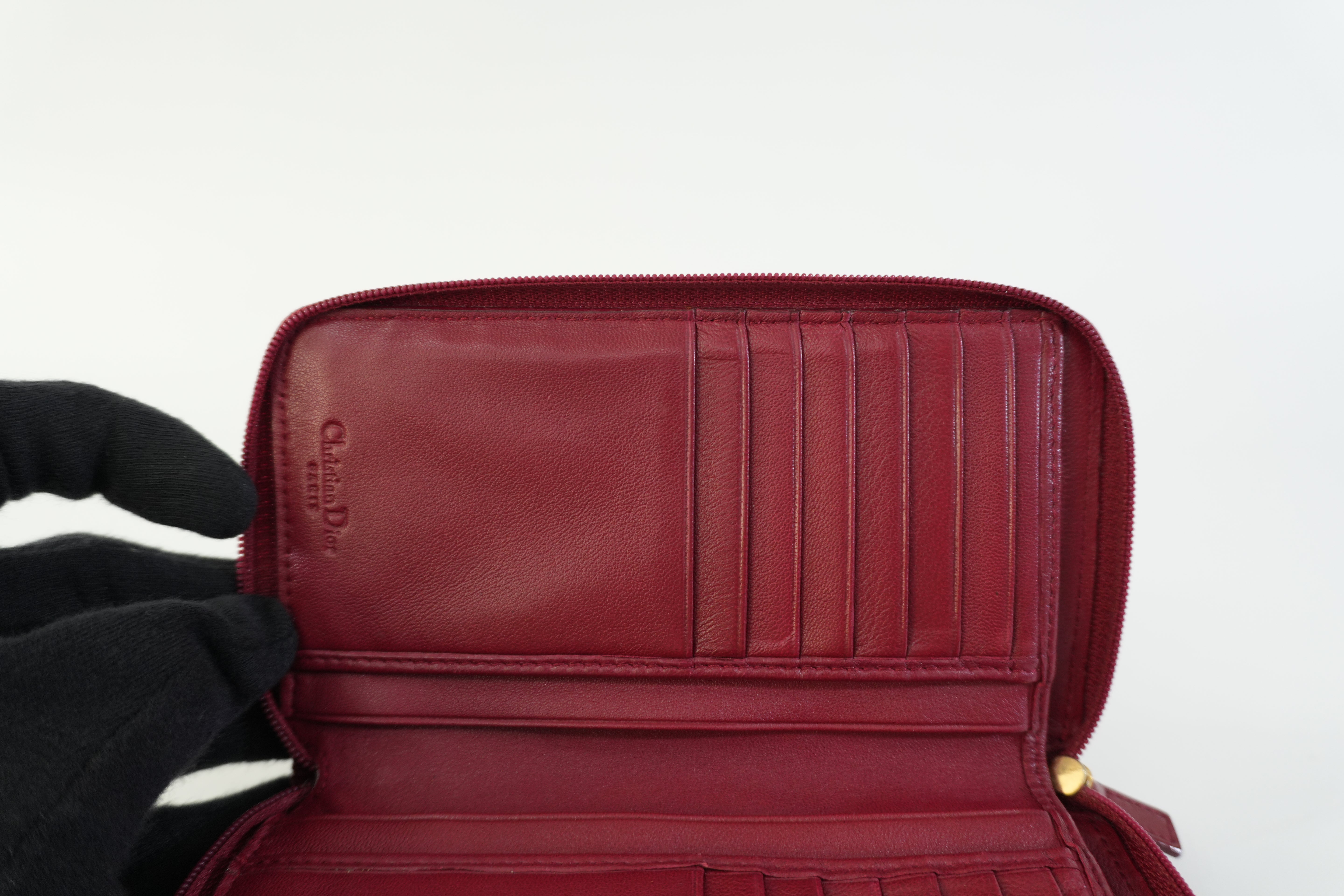 Pre-owned Christian Dior Canvas Oblique Short Wallet Burgundy