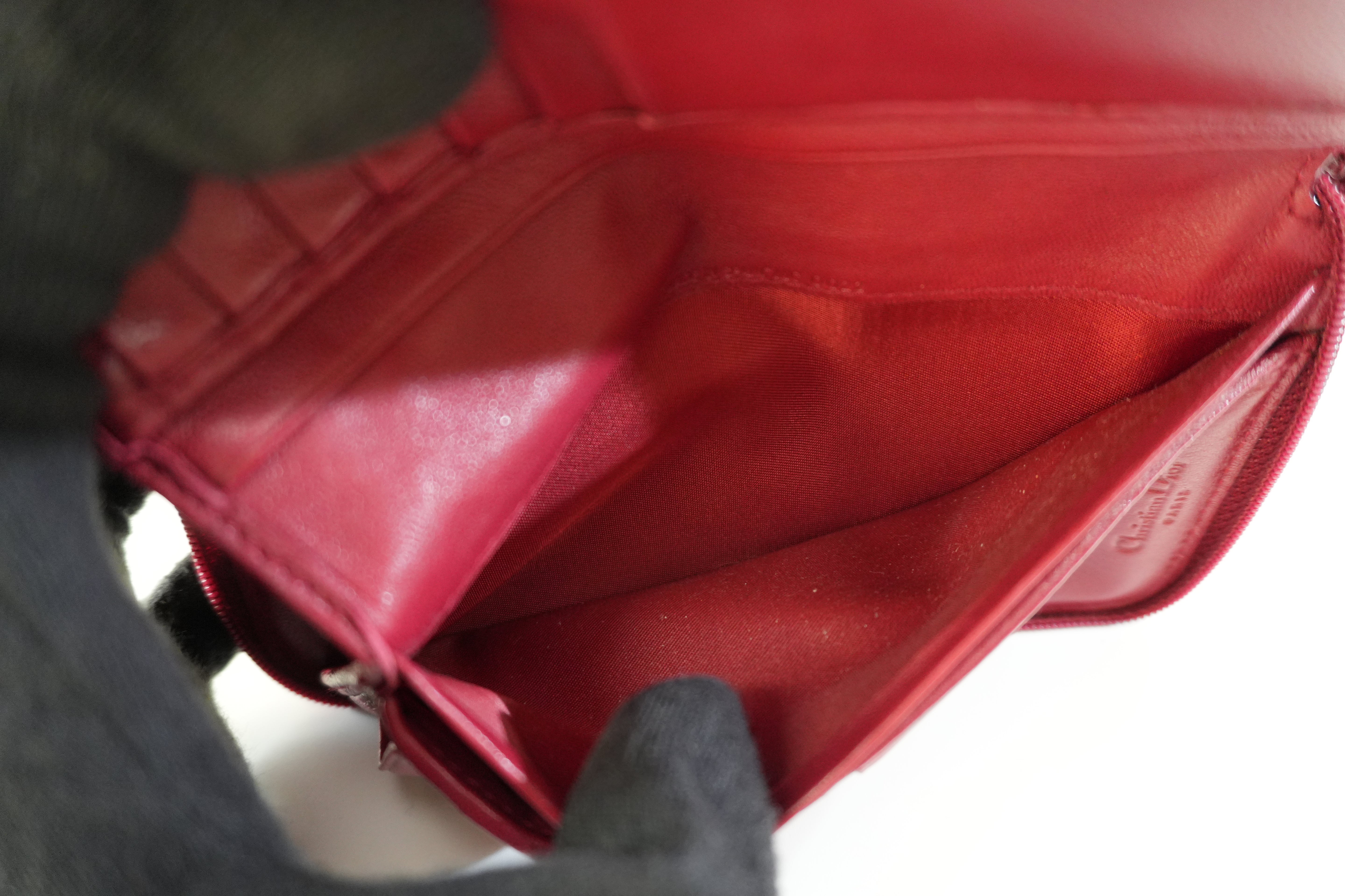 Pre-owned Christian Dior Canvas Oblique Short Wallet Burgundy