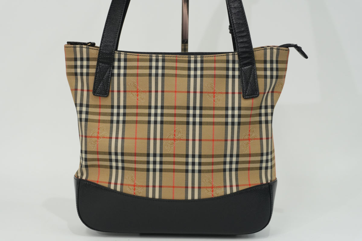 Pre-Owned Burberry HayMarket Check HandBag Brown