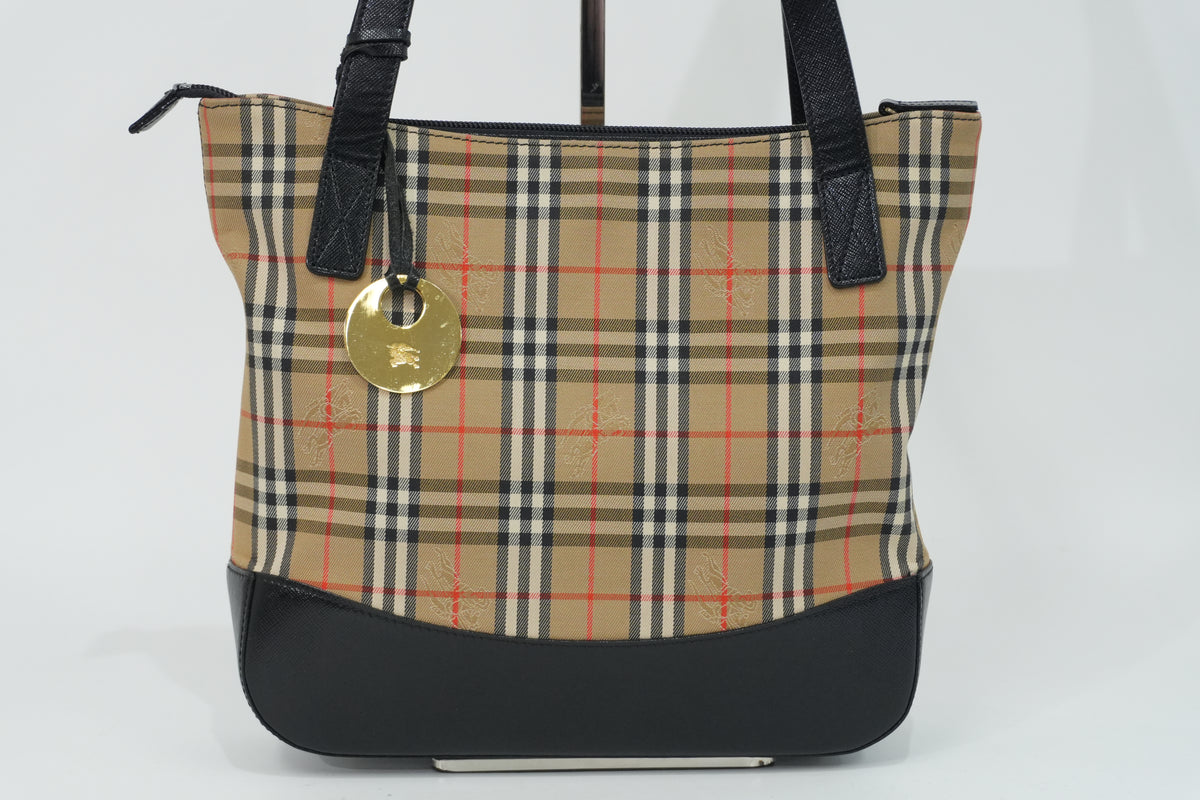 Pre-Owned Burberry HayMarket Check HandBag Brown