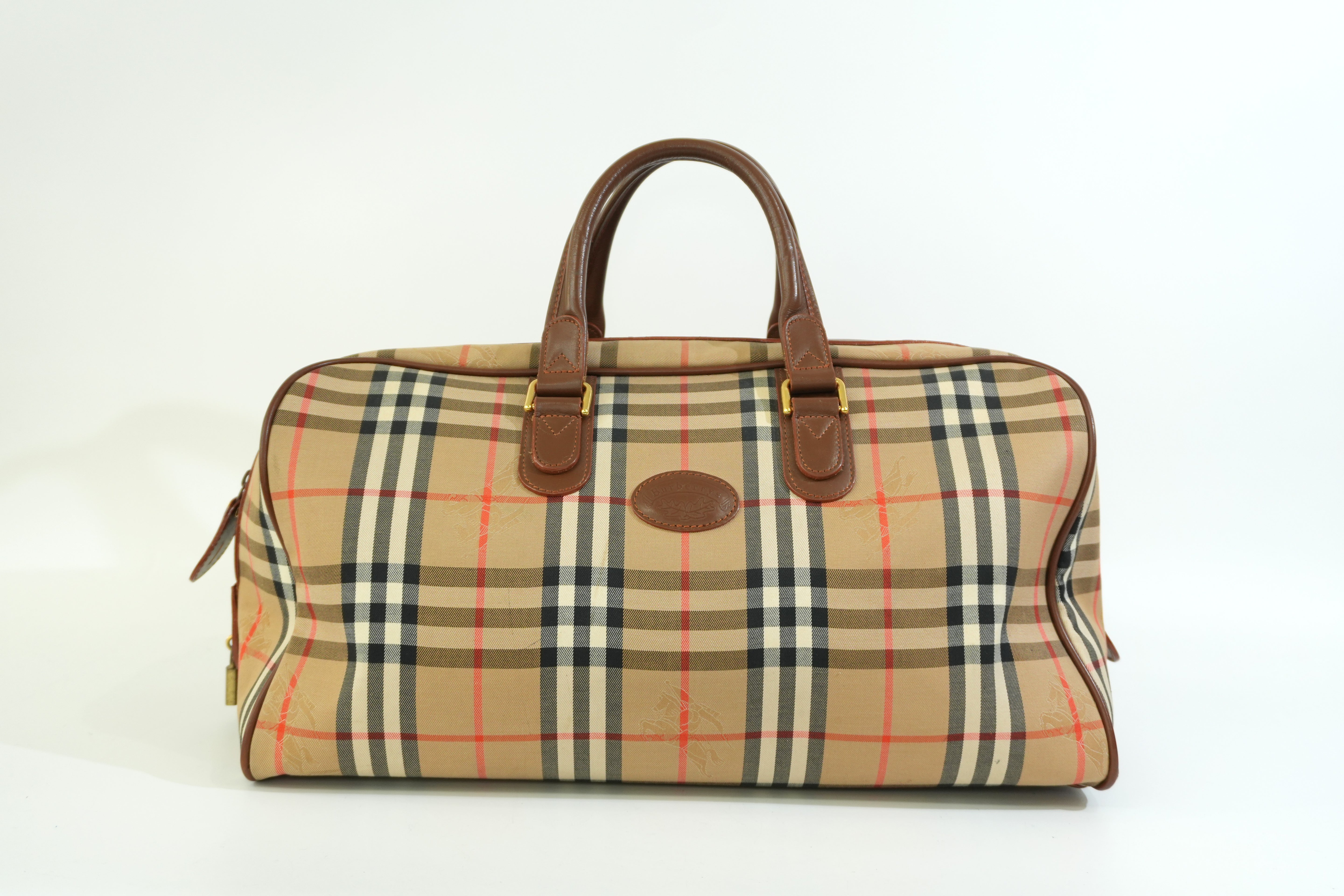 Pre-owned Burberry Haymarket Boston Bag Size 40