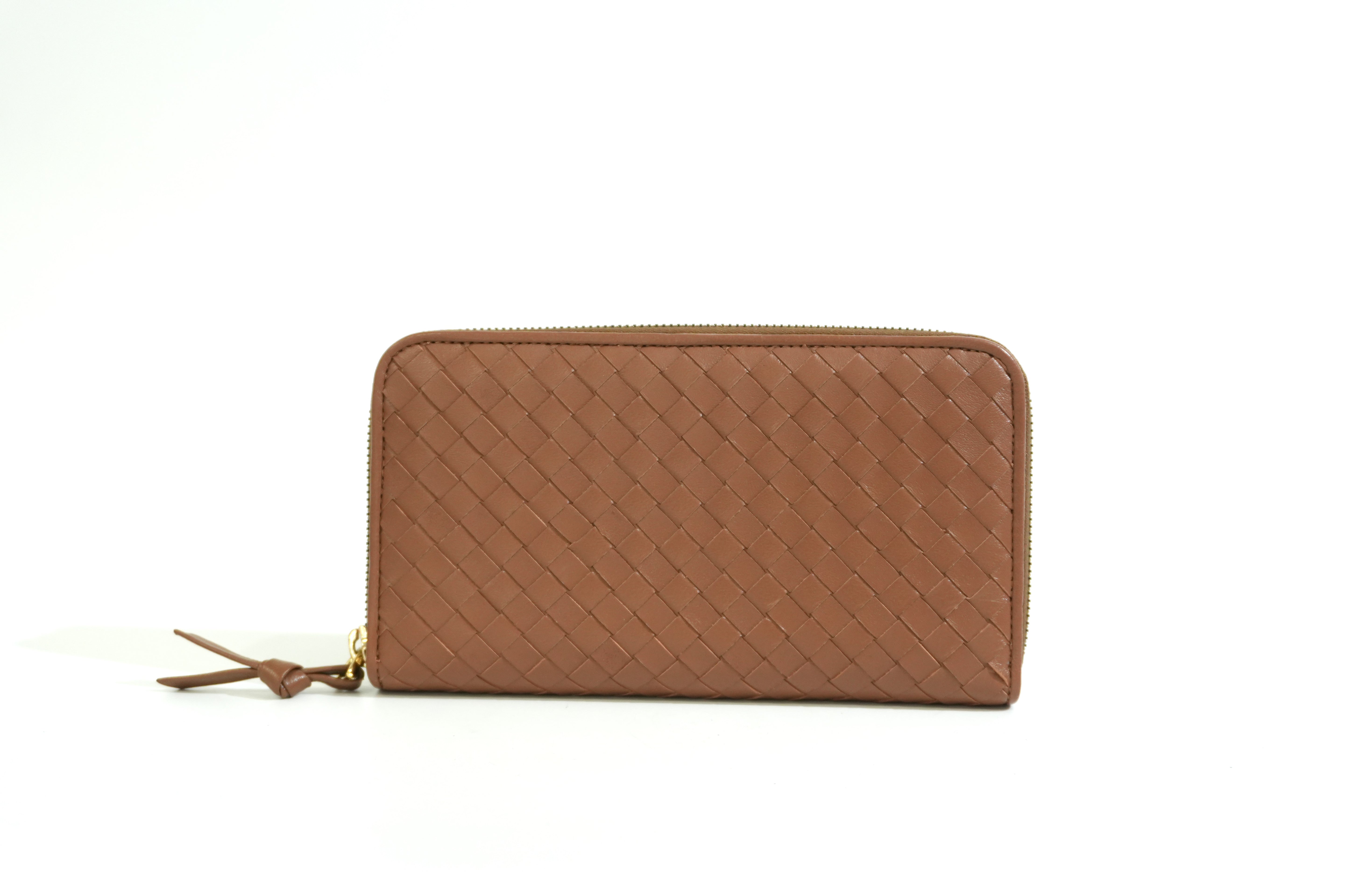 Pre-owned Bottega Intercciato Zippy Long Wallet Brown