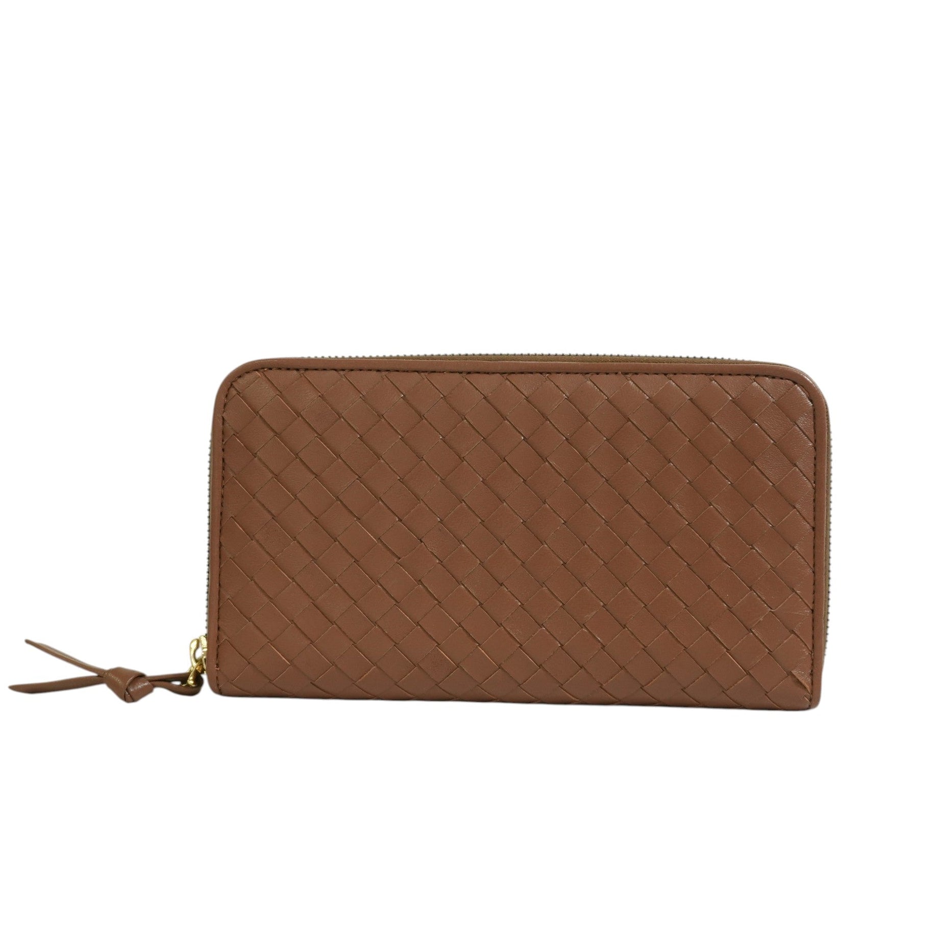 Pre-owned Bottega Intercciato Zippy Long Wallet Brown