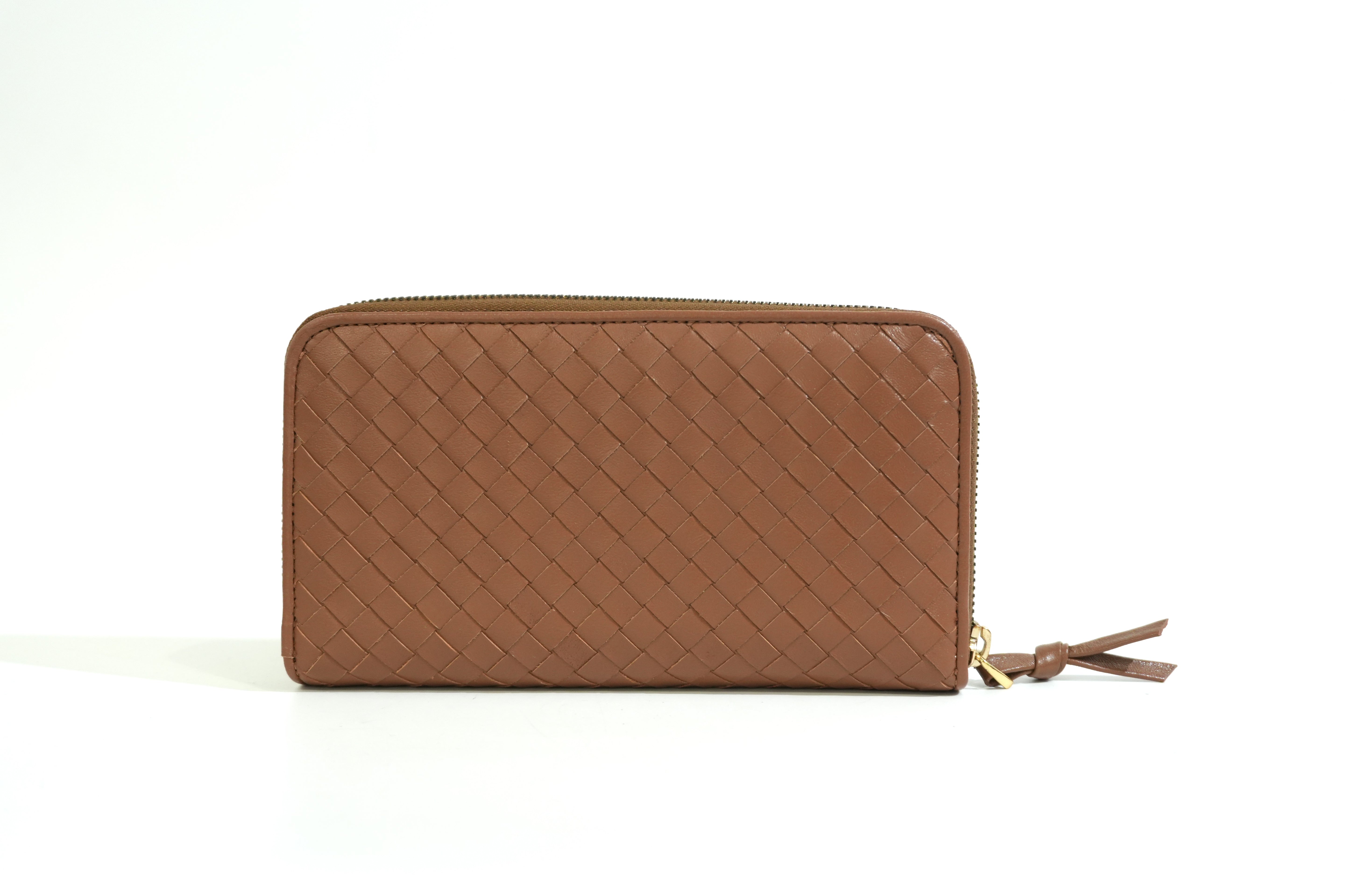 Pre-owned Bottega Intercciato Zippy Long Wallet Brown