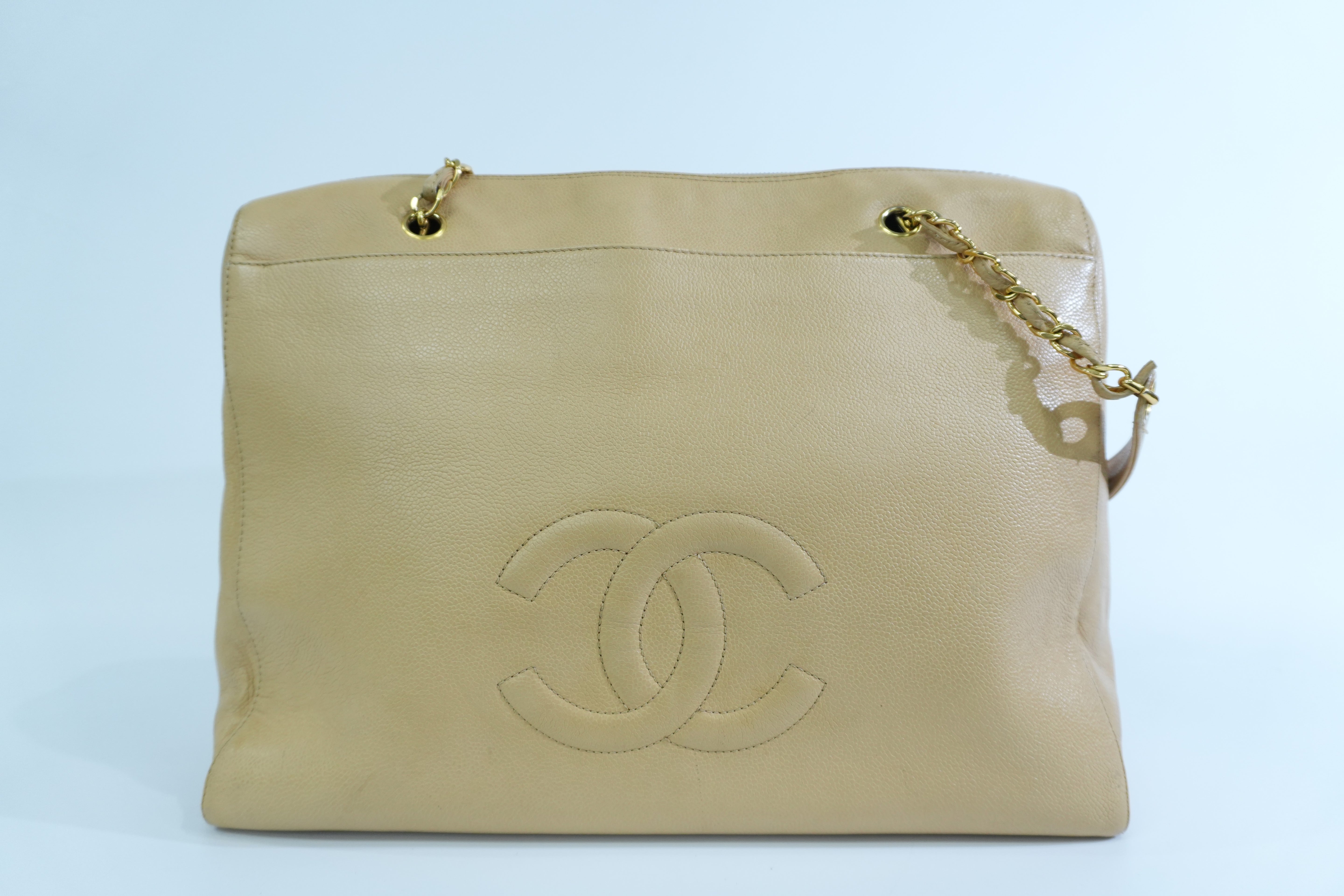 Pre-loved Chanel Caviar Skin Matelasse Coco Mark Tote Bag Beige