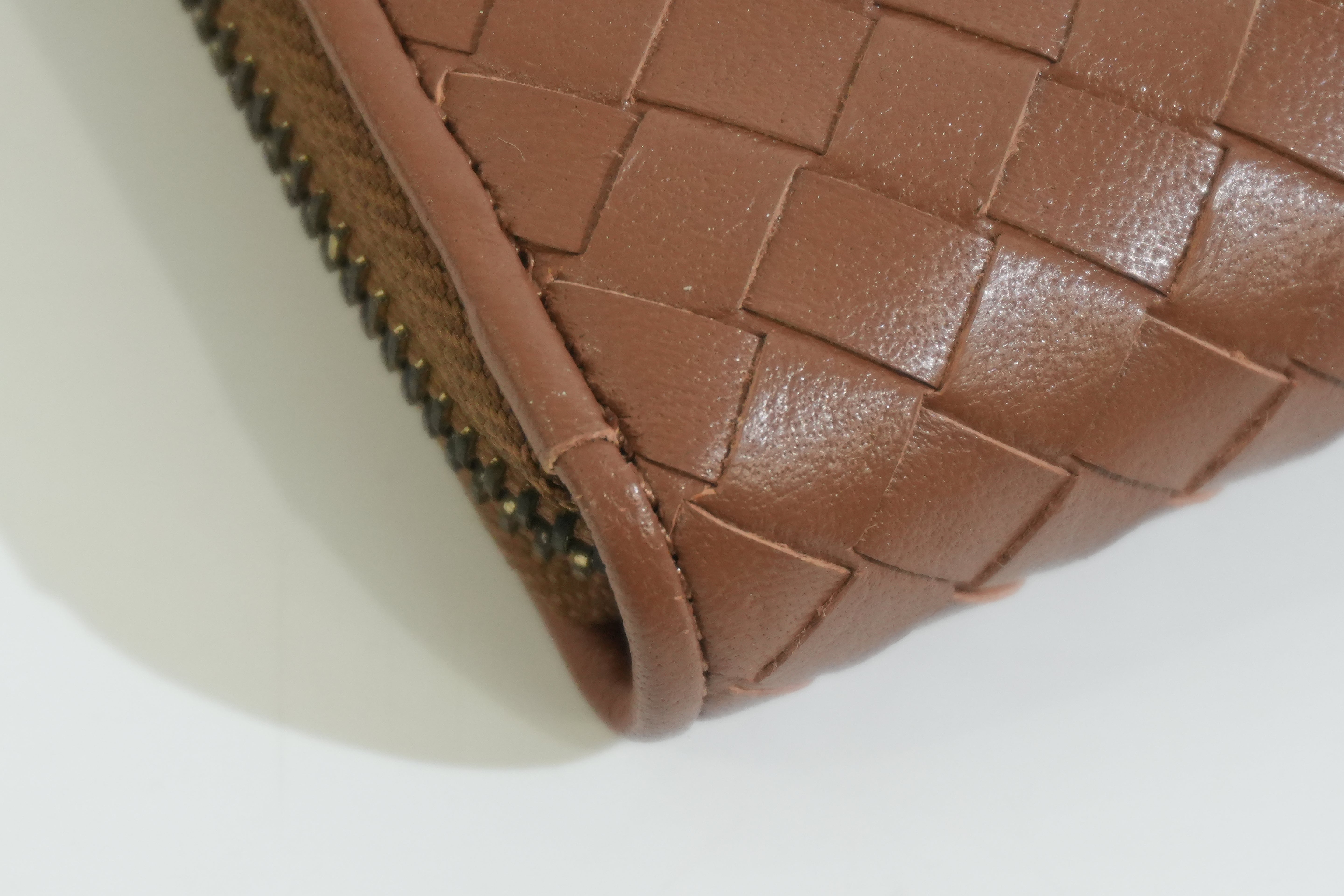 Pre-owned Bottega Intercciato Zippy Long Wallet Brown