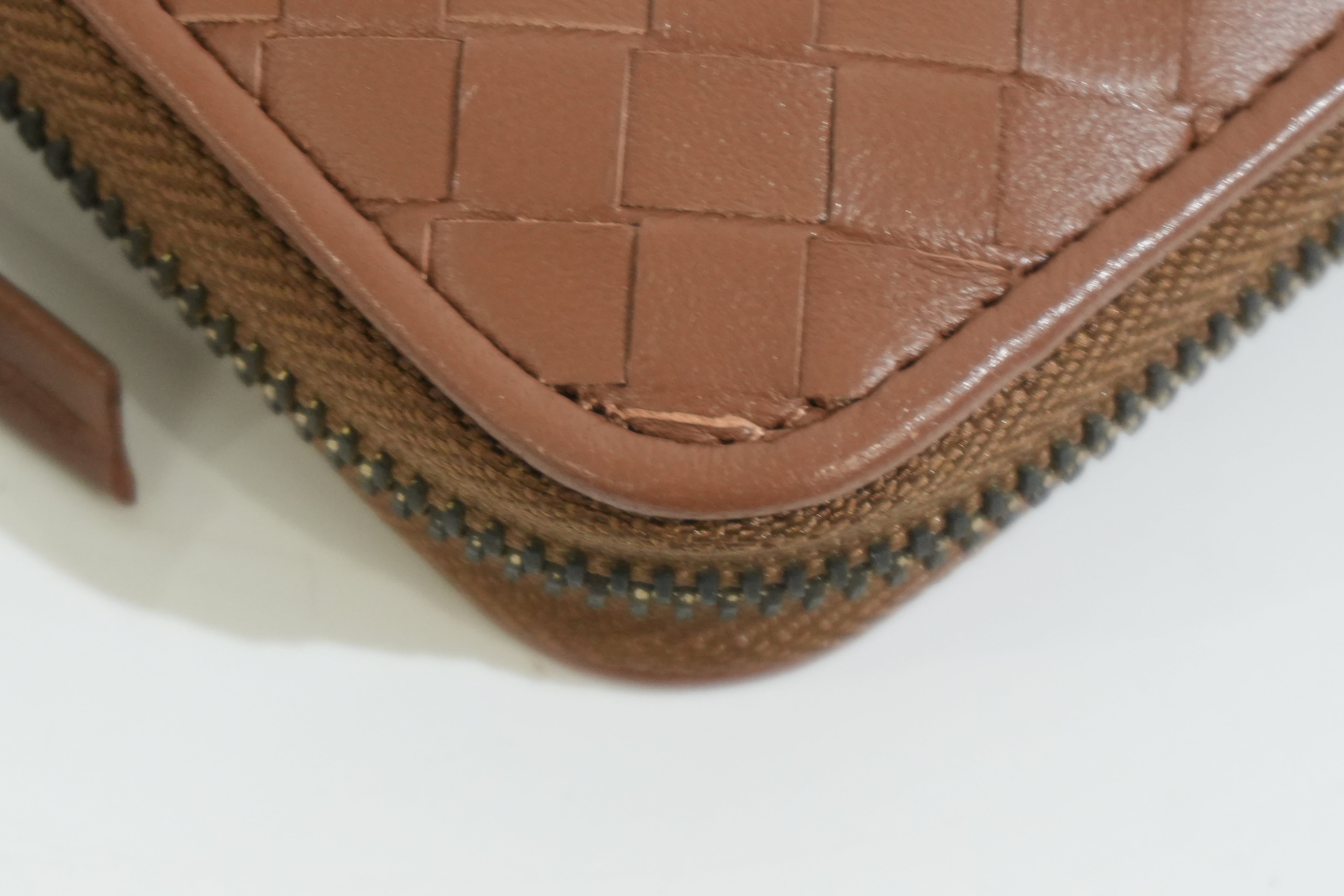 Pre-owned Bottega Intercciato Zippy Long Wallet Brown