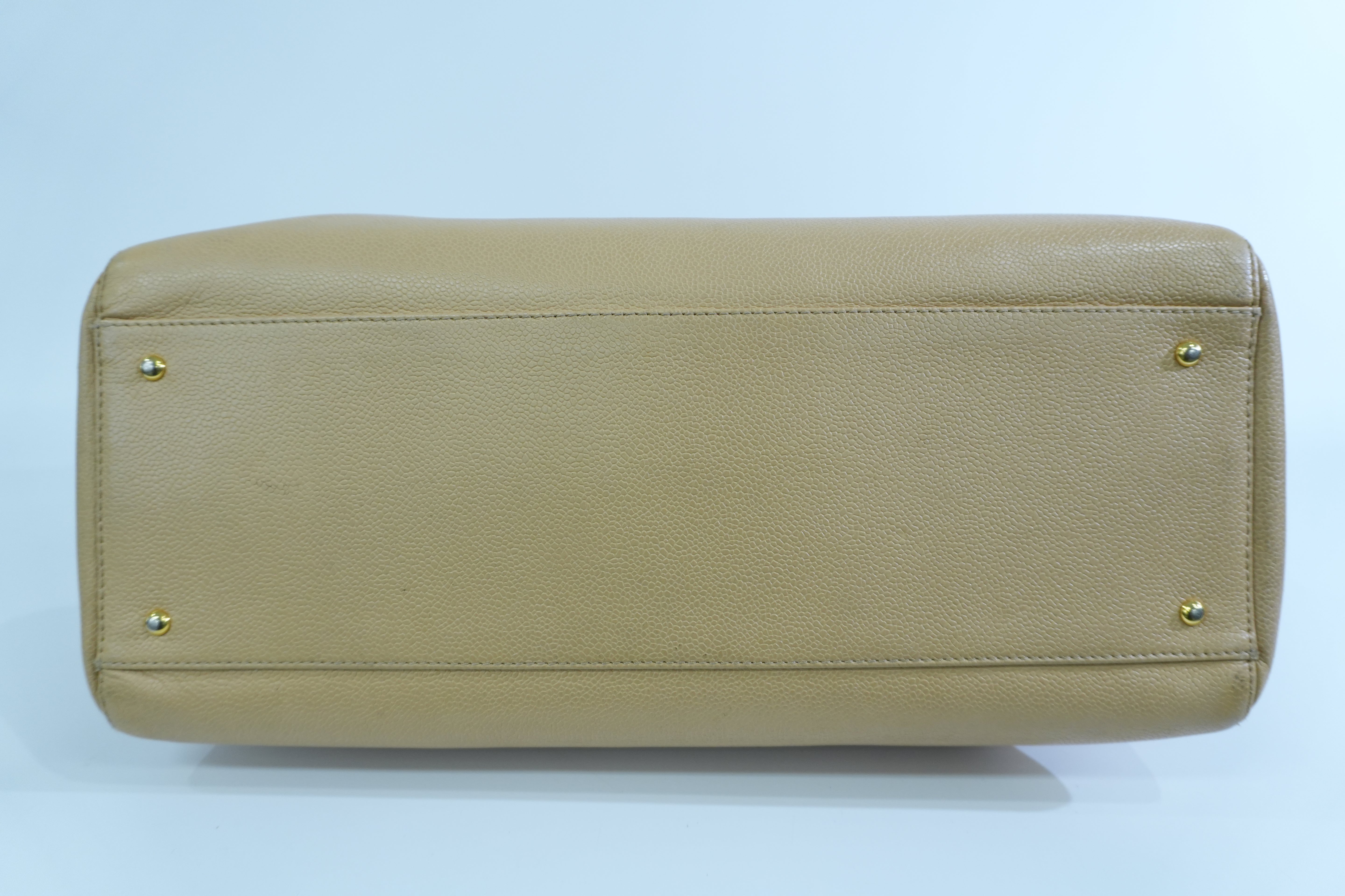 Pre-loved Chanel Caviar Skin Matelasse Coco Mark Tote Bag Beige