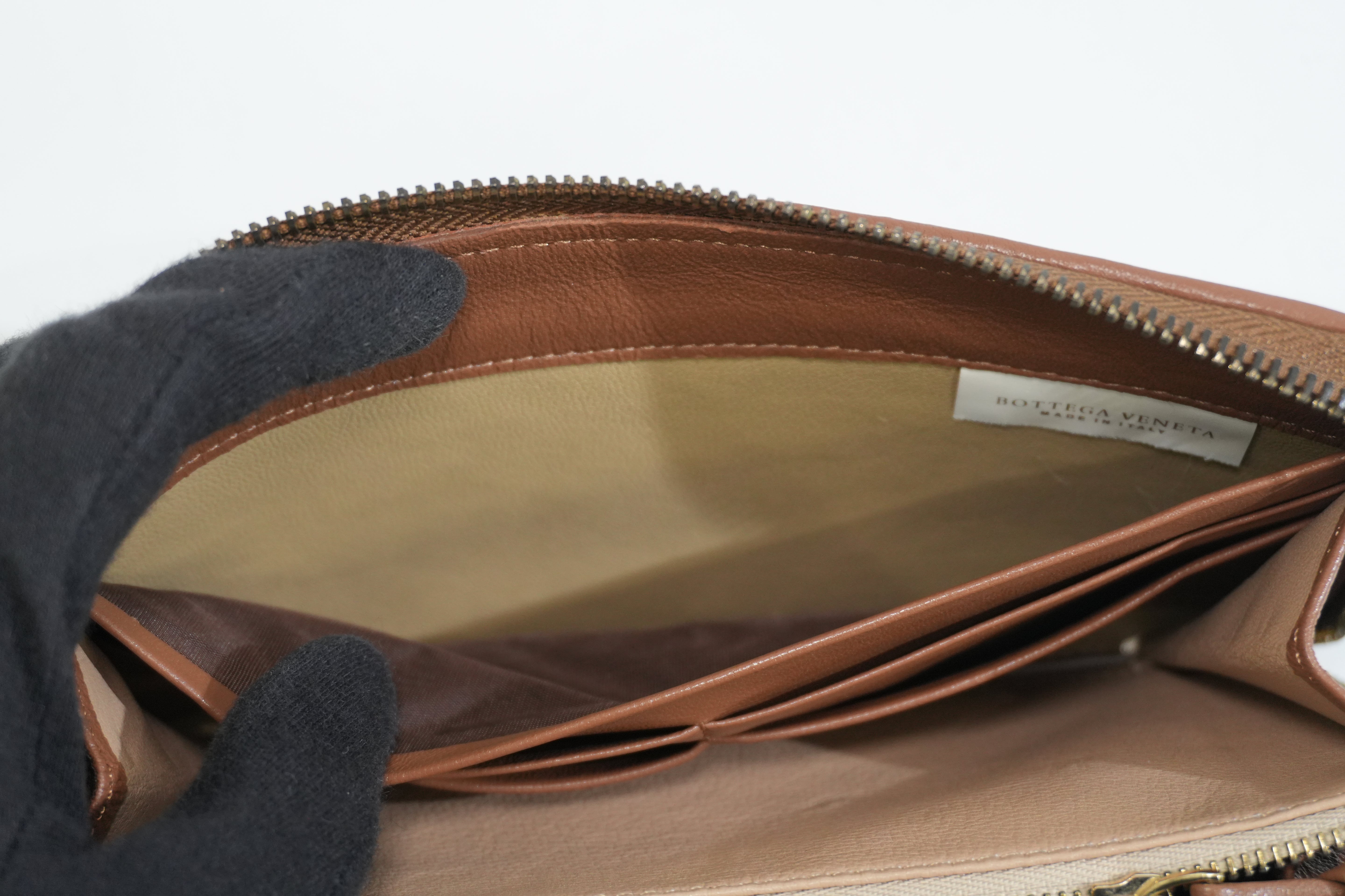 Pre-owned Bottega Intercciato Zippy Long Wallet Brown