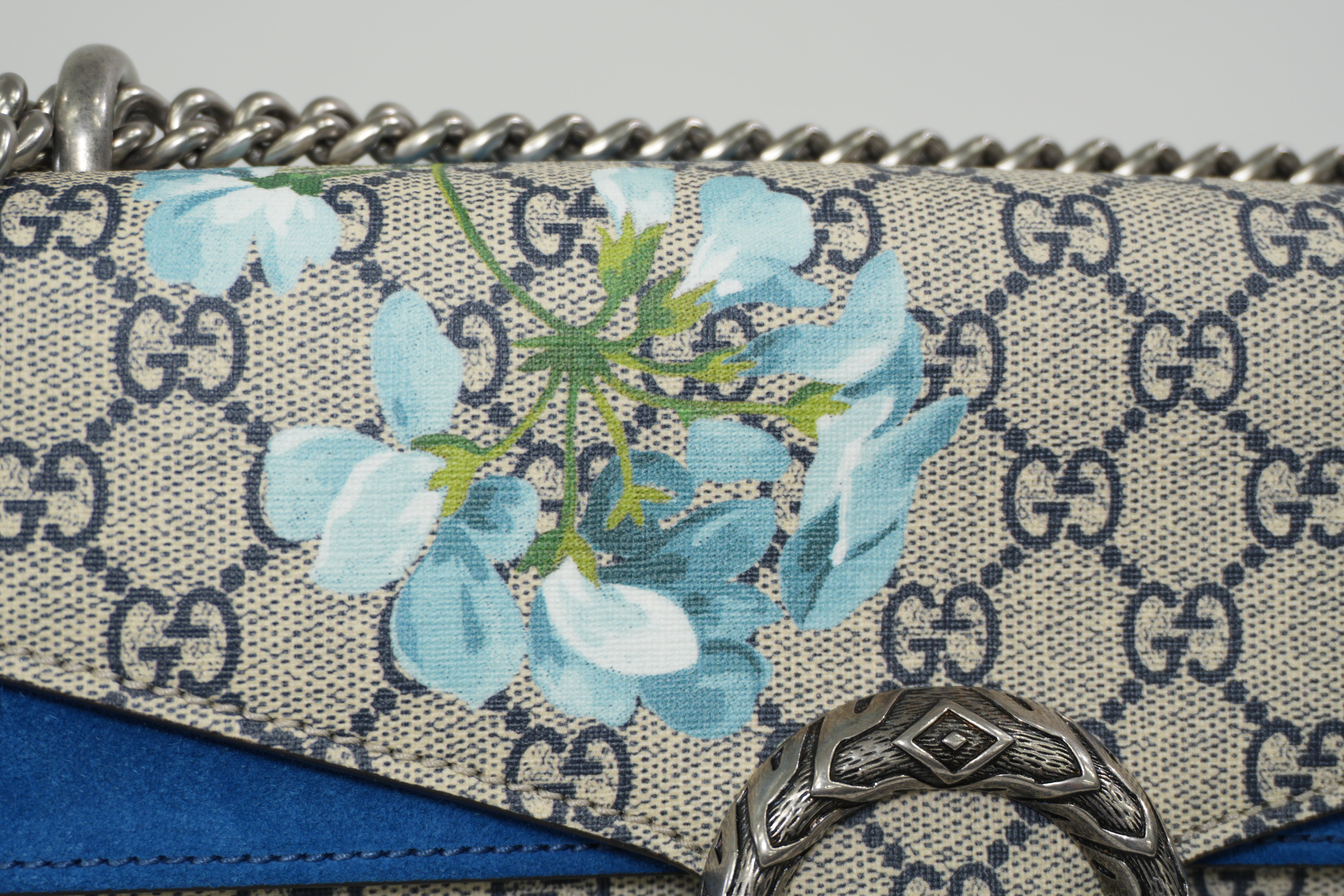 Pre-owned Gucci Dionysus Blooms Chain Shoulder Bag Blue