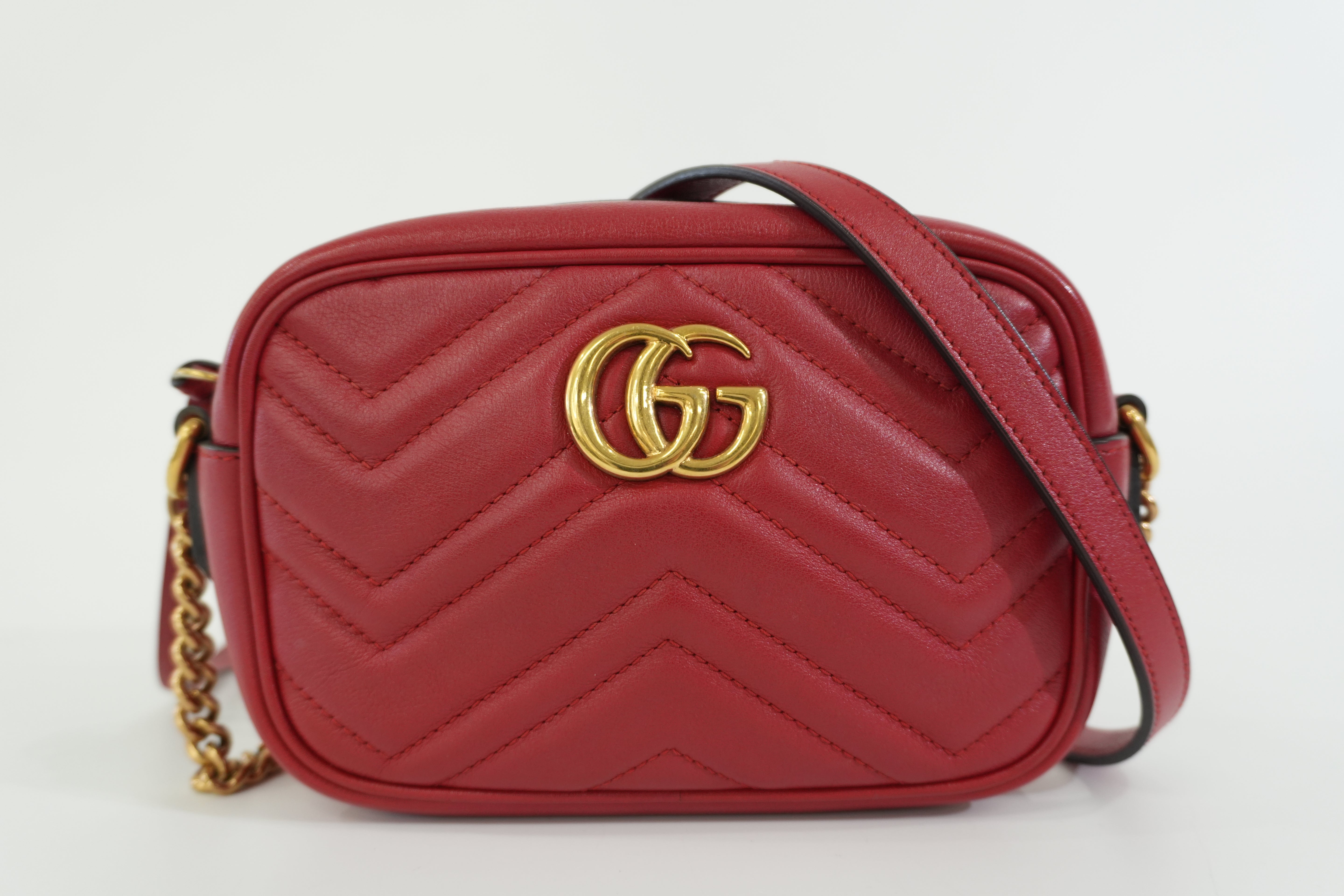 Pre-owned Gucci Marmont Chain Shoulder Bag Red