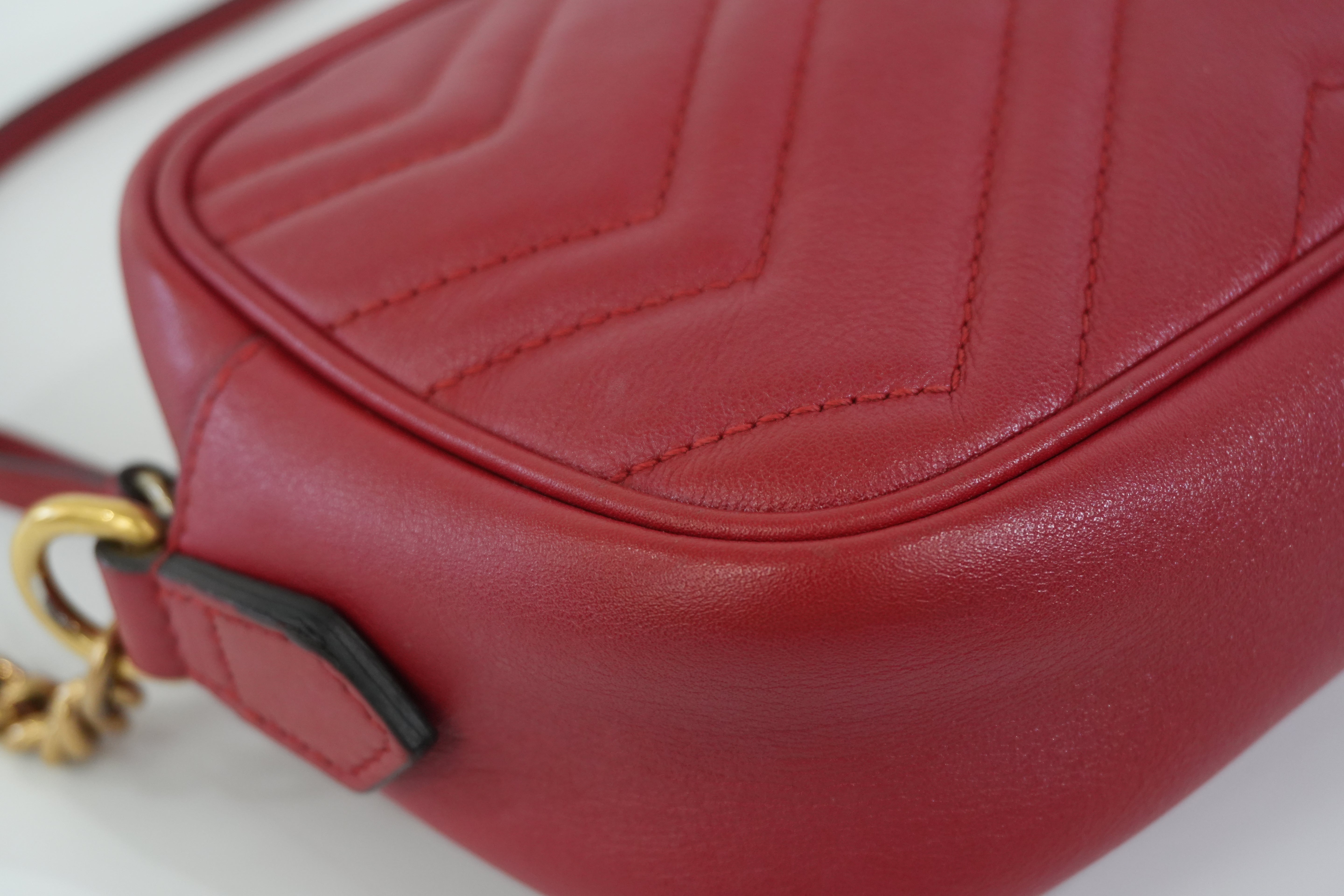 Pre-owned Gucci Marmont Chain Shoulder Bag Red