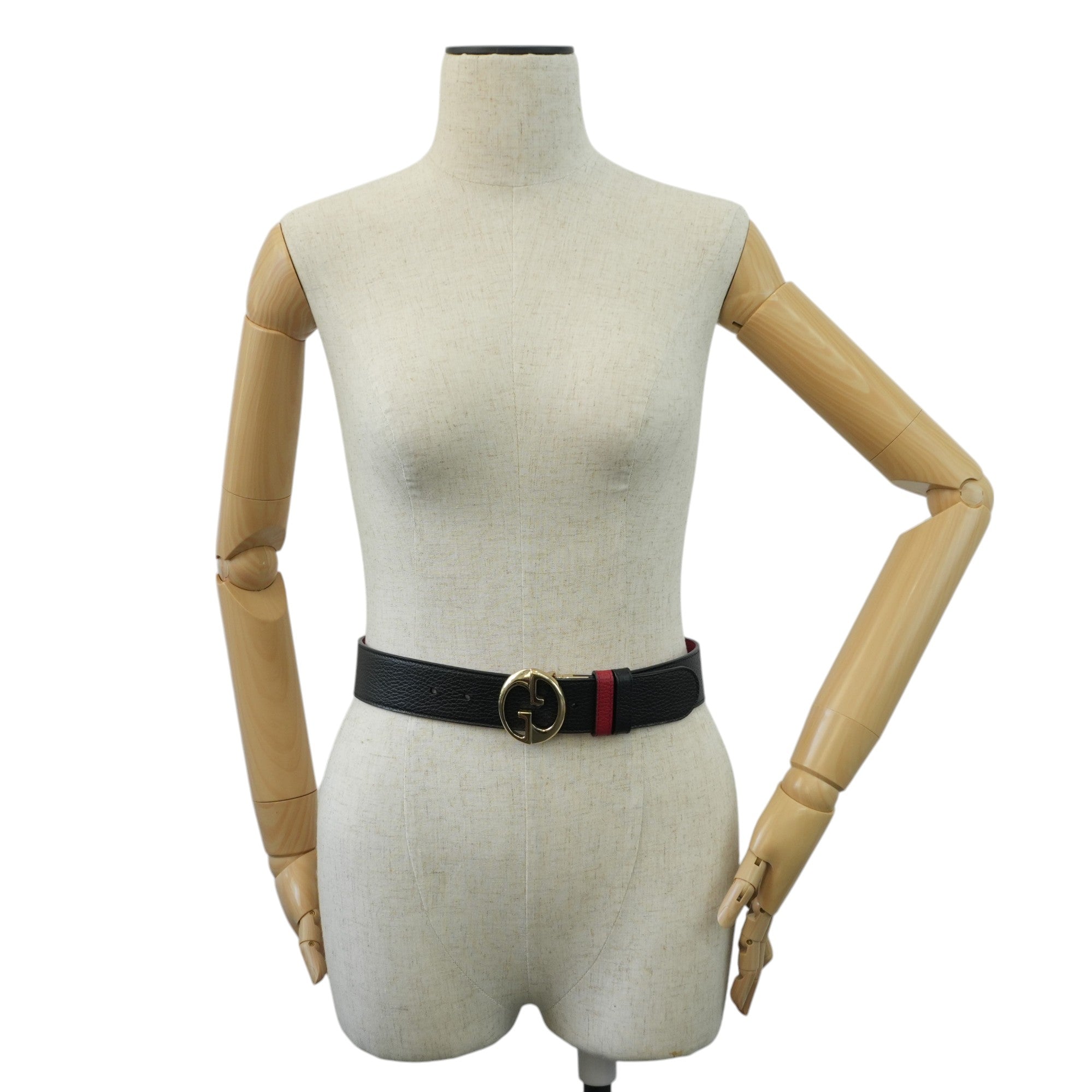 Pre-owned Gucci Interlocking Belt Leather Black and Red