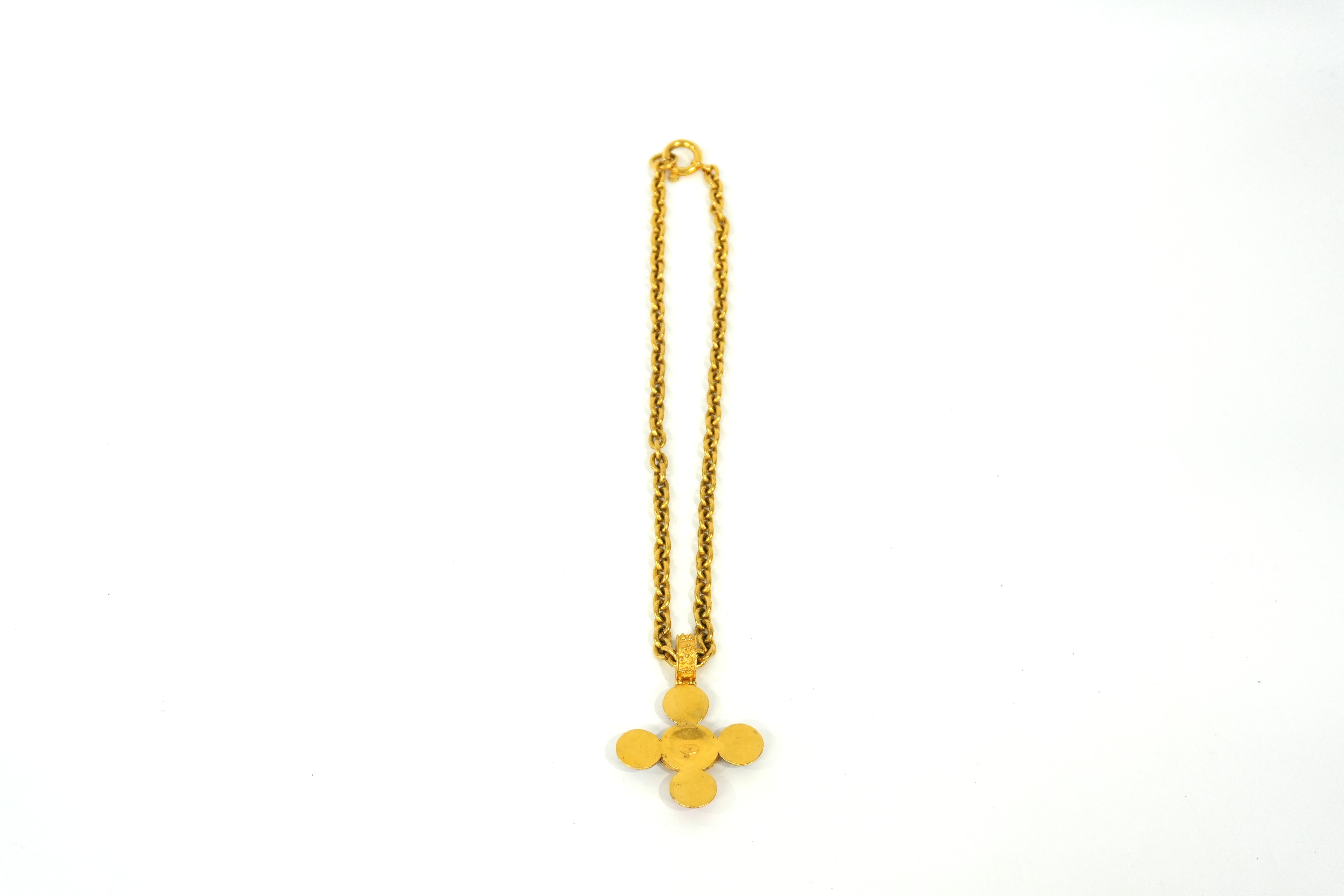 Pre-owned Chanel 24k Gold Plated Vintage Gripoix Cross Necklace