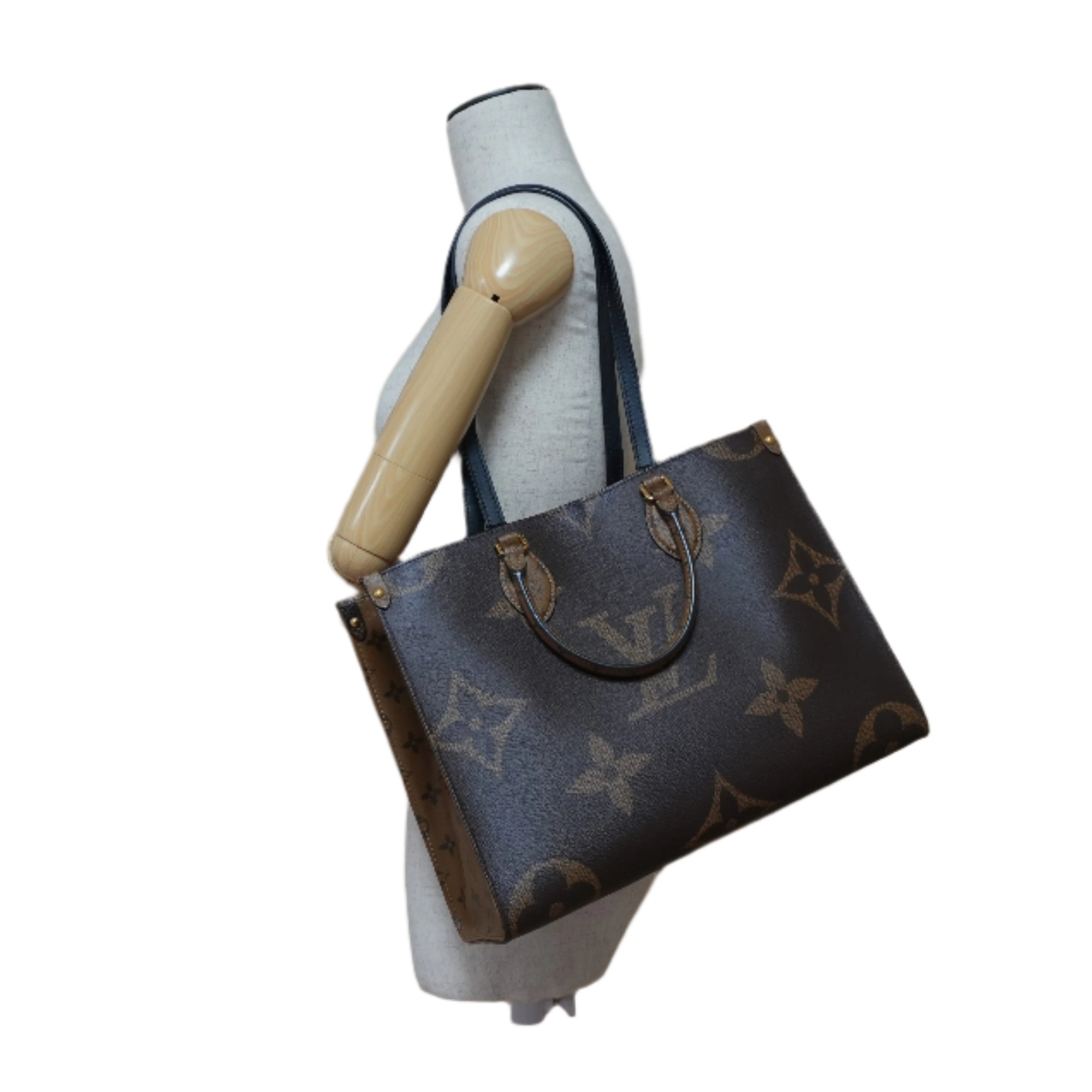 Louis Vuitton Canvas Reverse Giant On the Go MM Tote Bag Brown Used