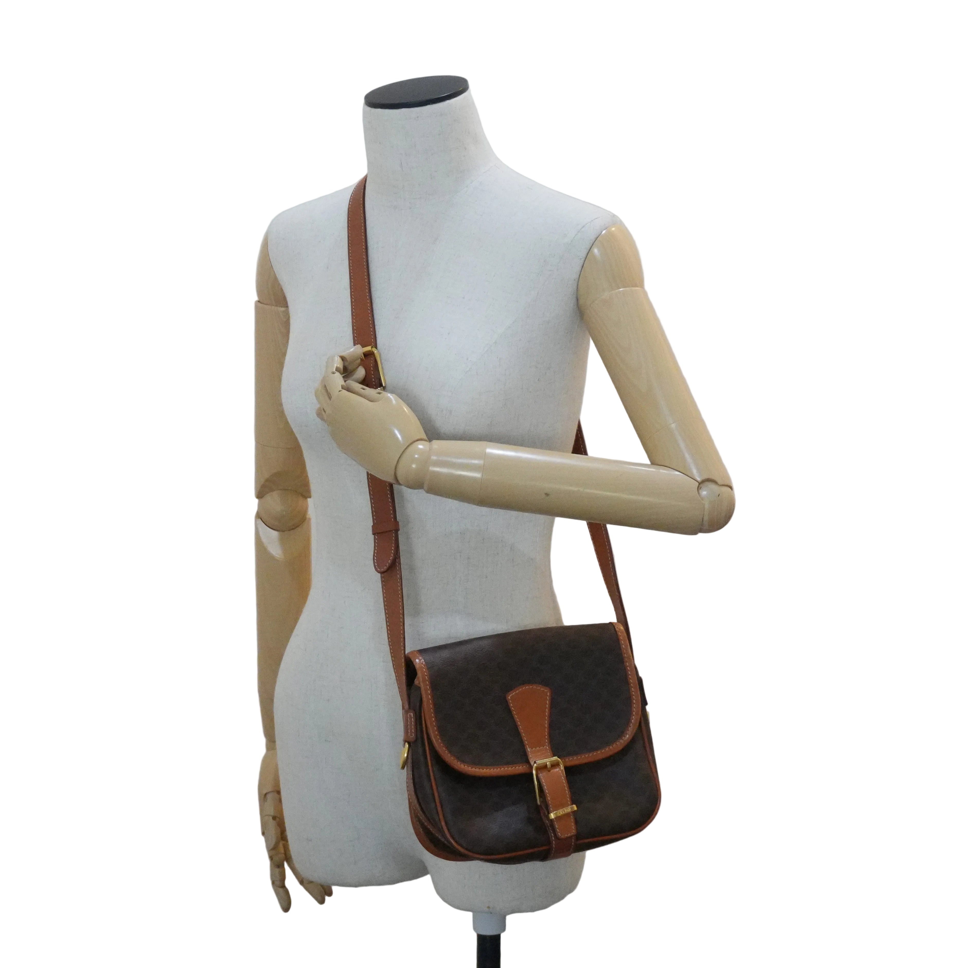 Pre-owned Celine Macadam Crossbody Bag Brown