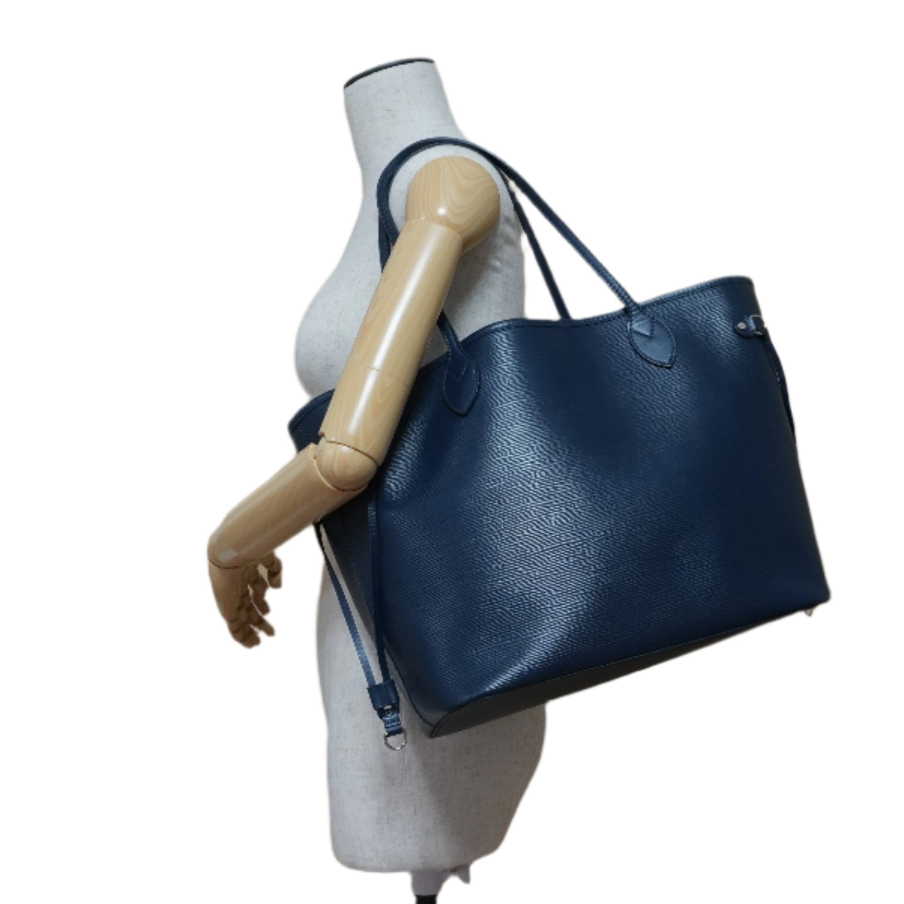 Louis Vuitton Neverfull MM Shoulder Tote Bag Blue Used