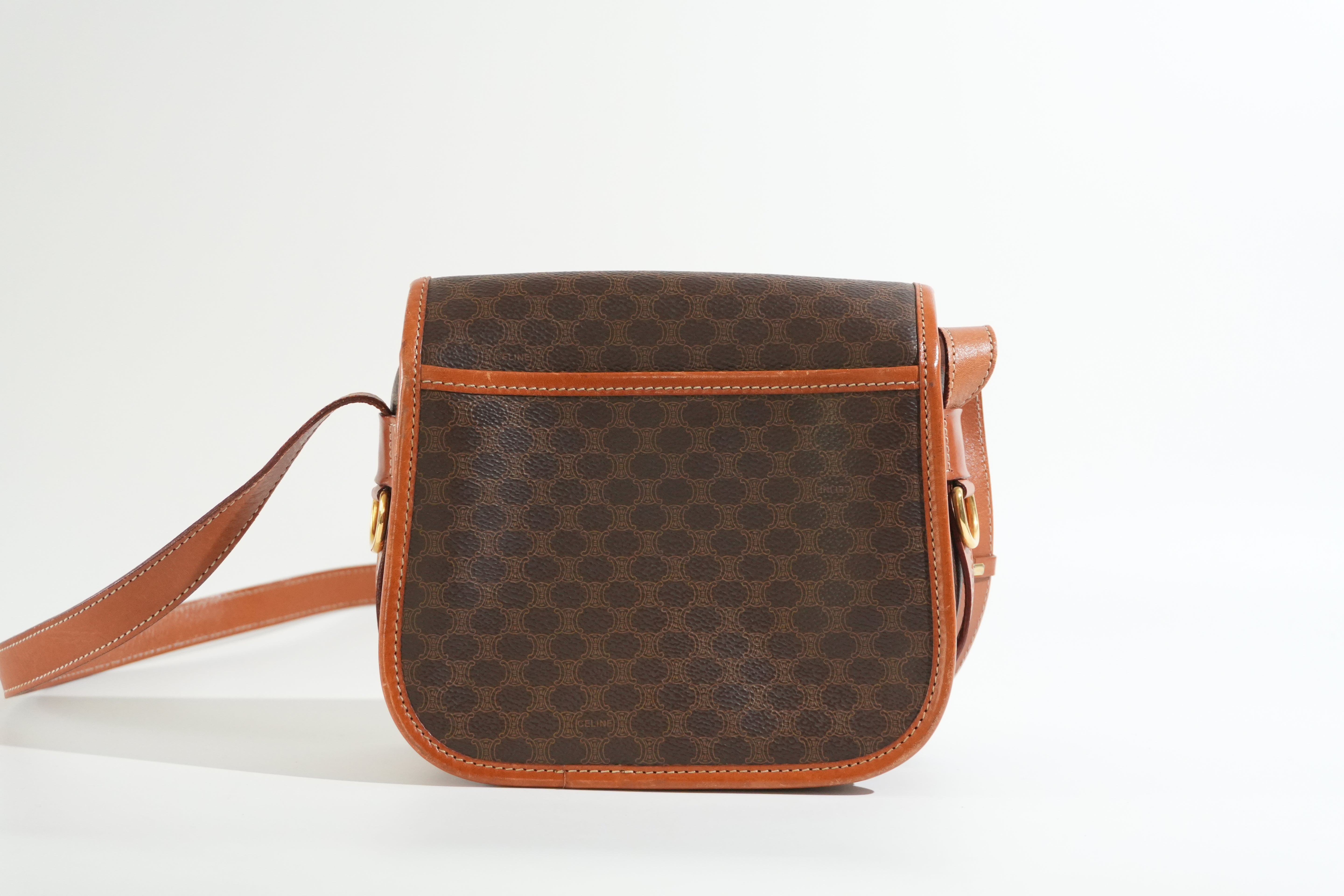 Pre-owned Celine Macadam Crossbody Bag Brown