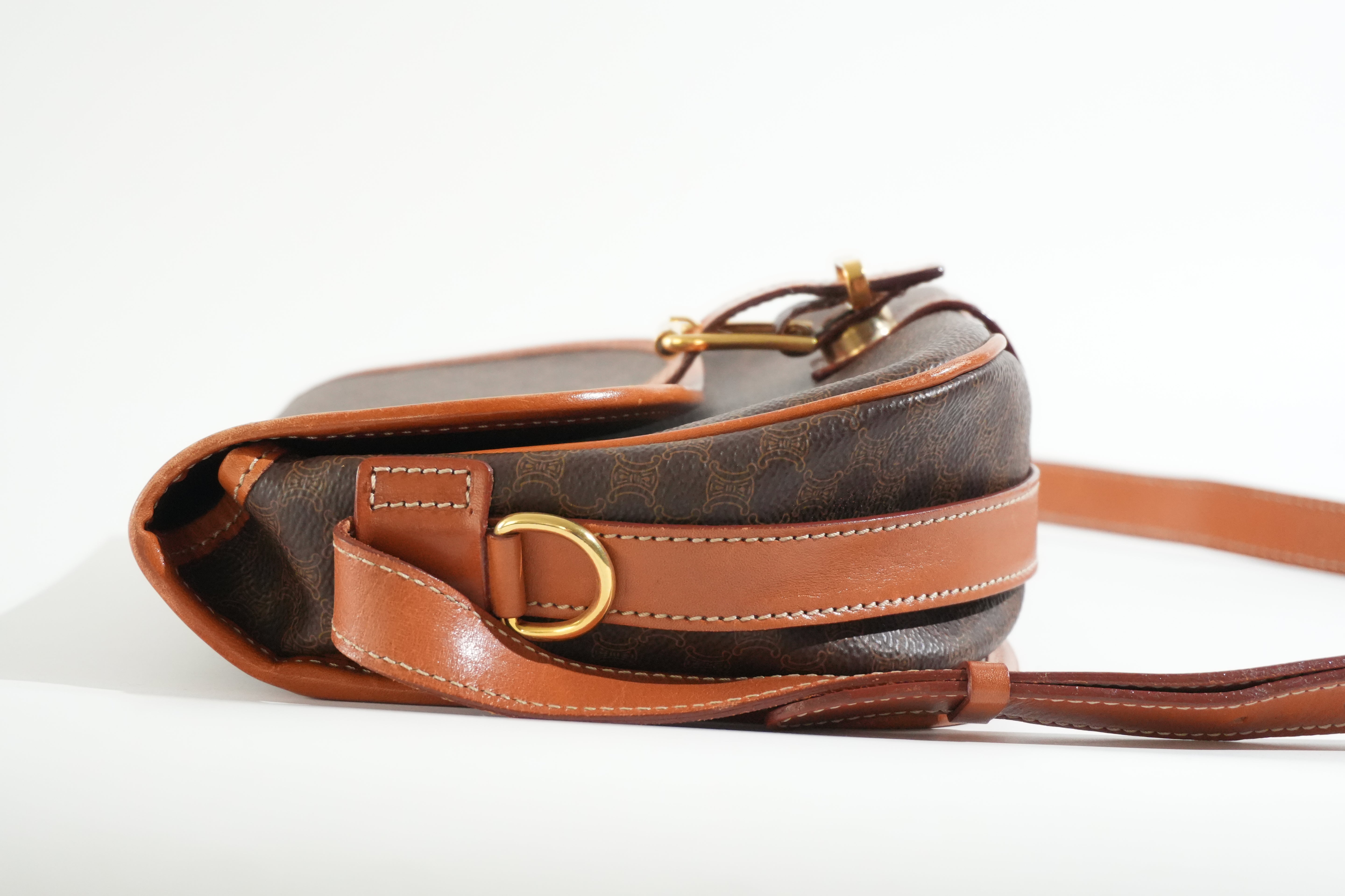 Pre-owned Celine Macadam Crossbody Bag Brown
