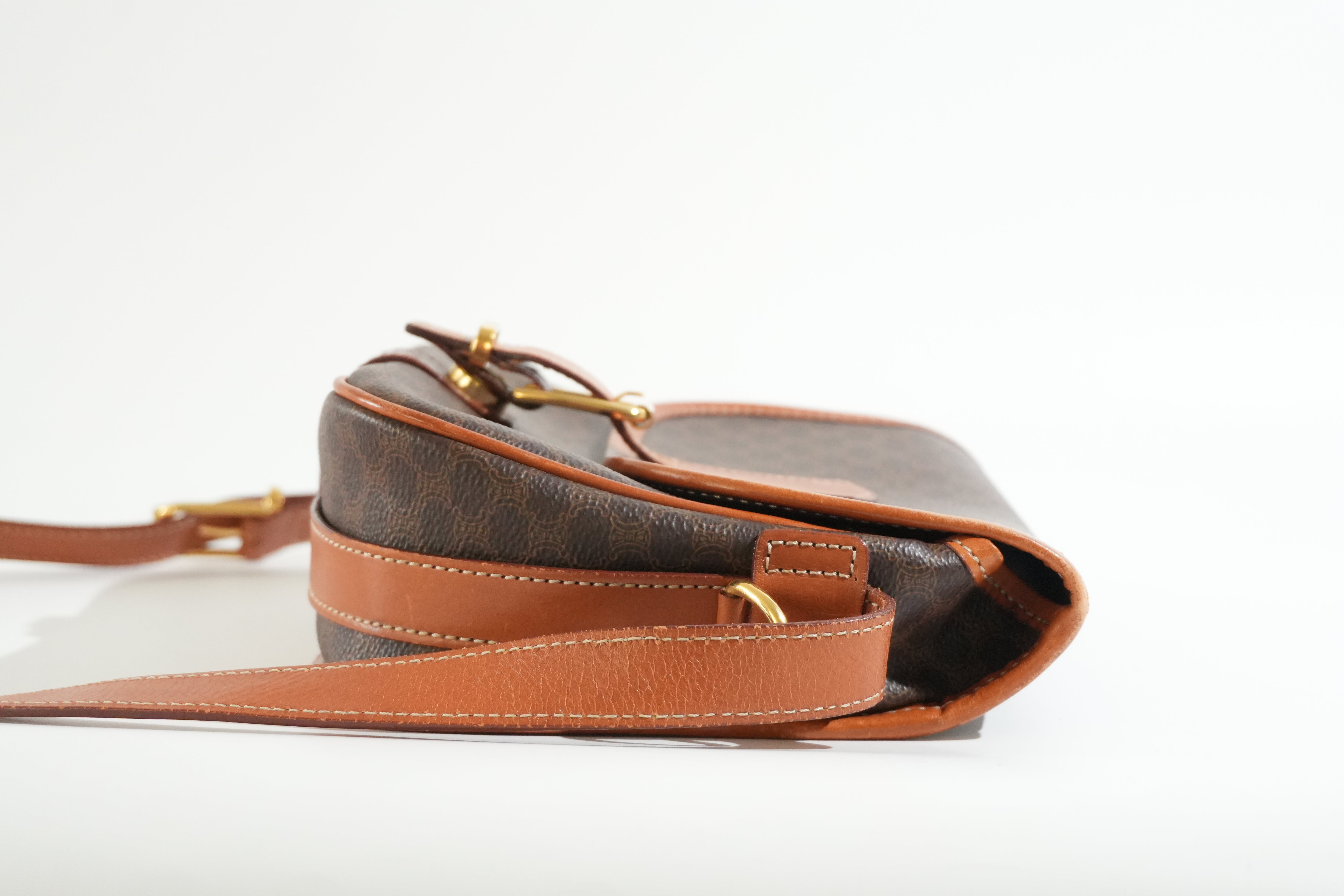 Pre-owned Celine Macadam Crossbody Bag Brown