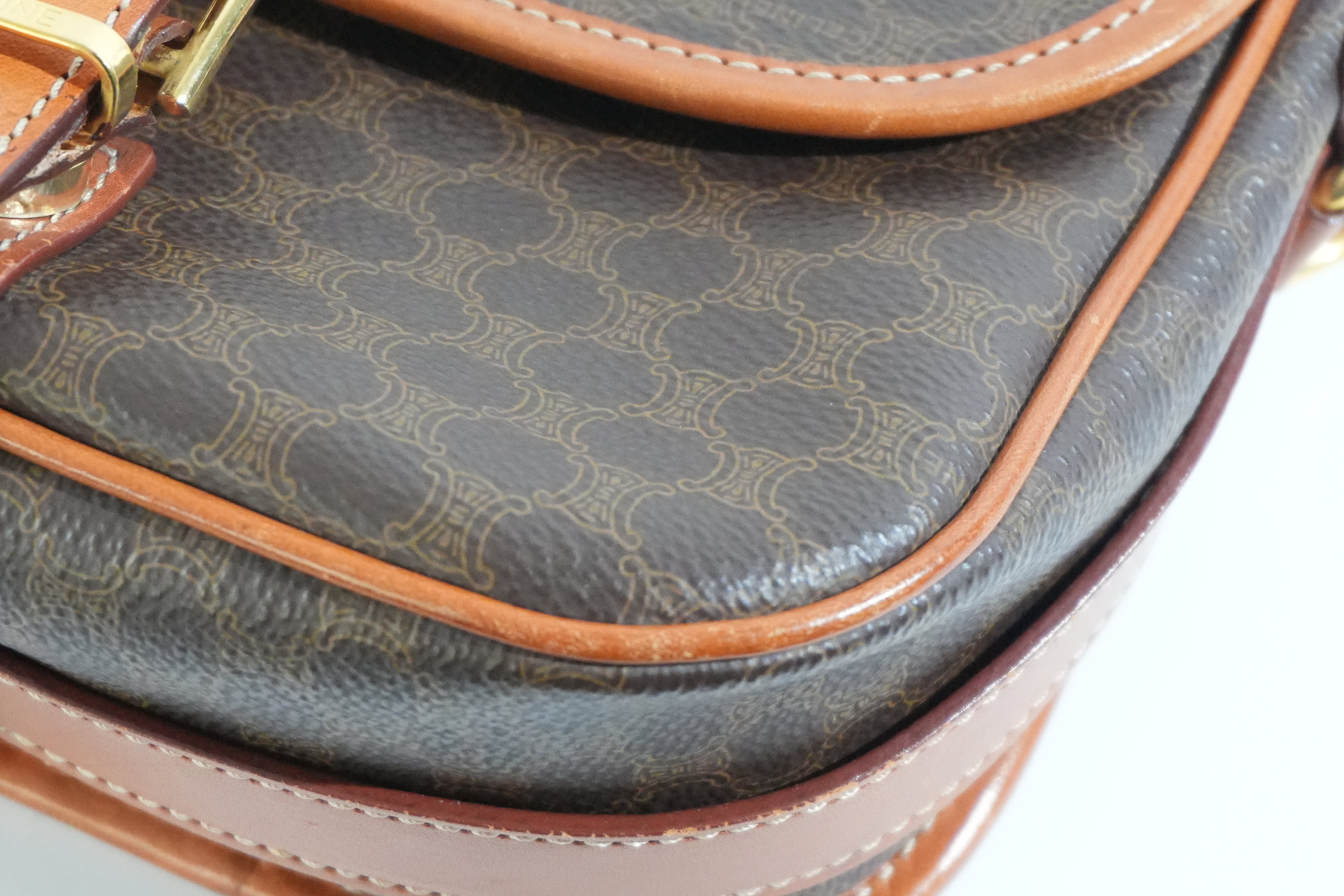 Pre-owned Celine Macadam Crossbody Bag Brown